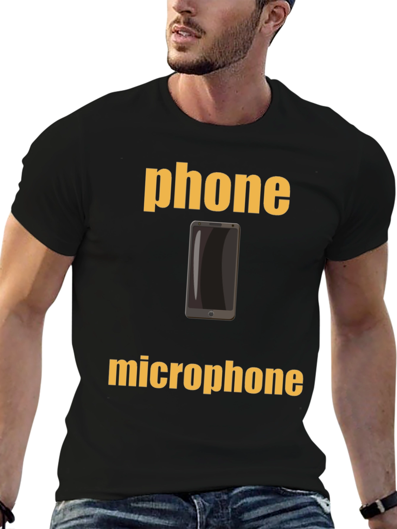 Phone Microphone Graphic Tee - Black Cotton T-Shirt