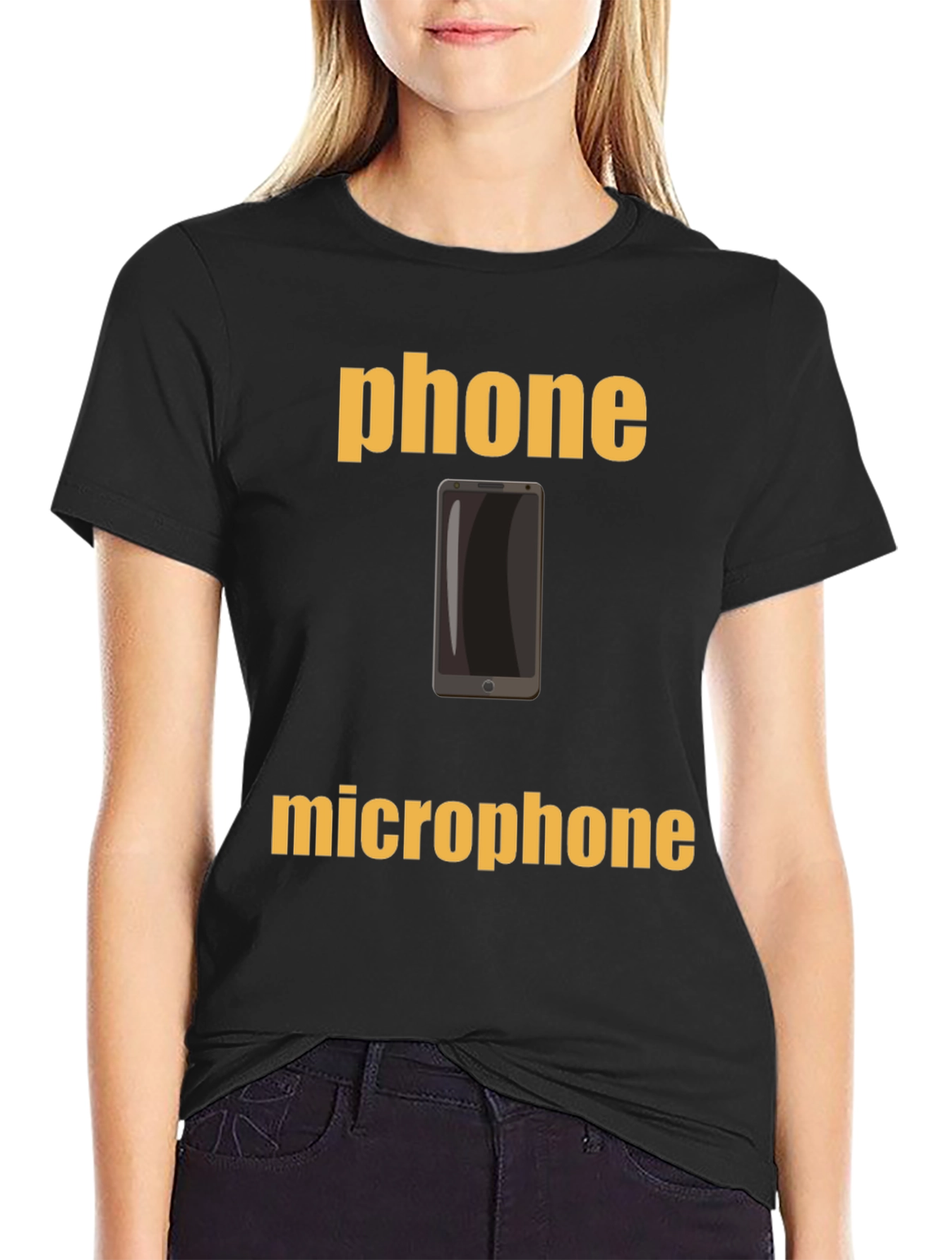 Phone Microphone Graphic Tee - Black Cotton T-Shirt