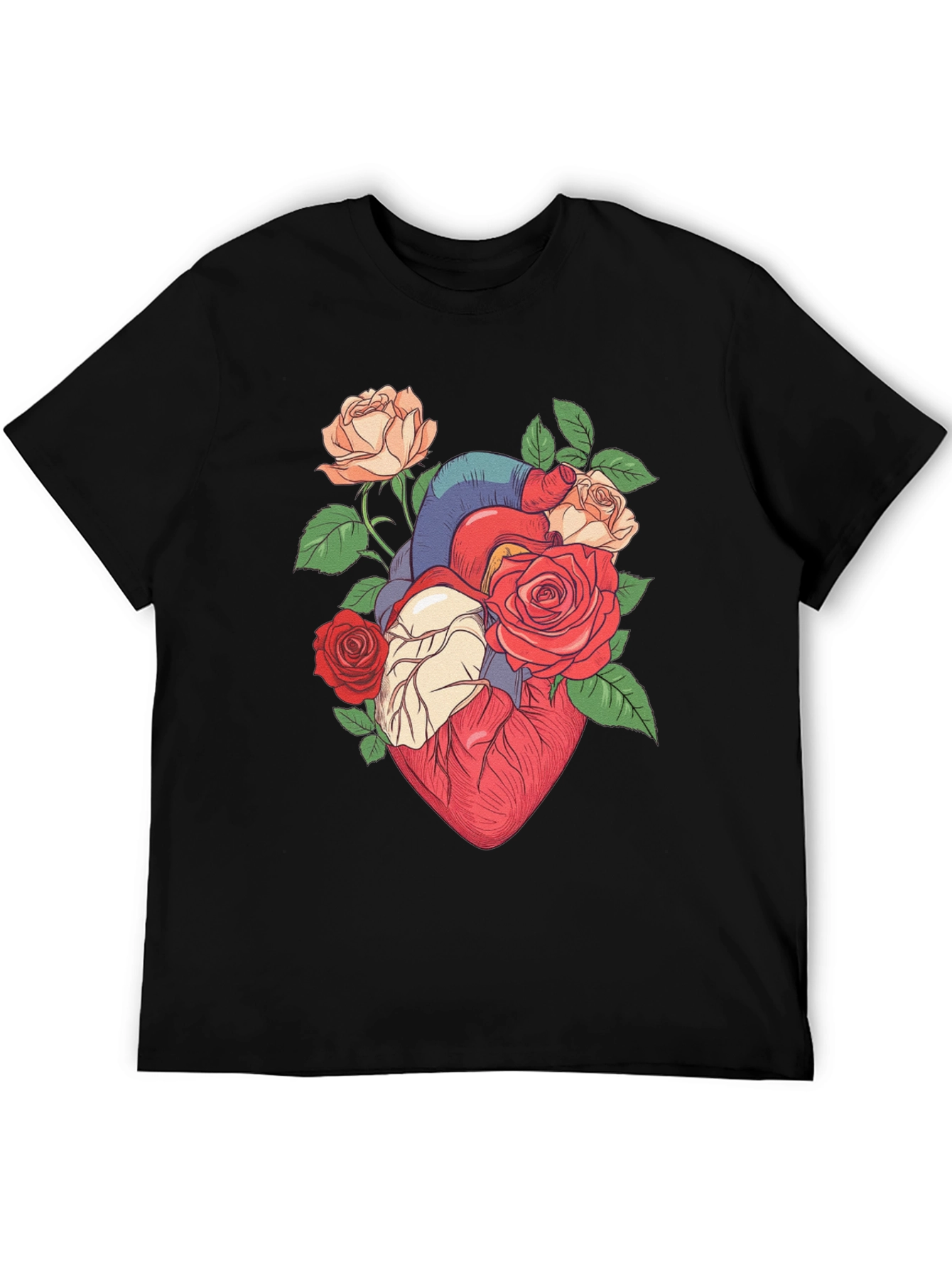 Floral Heart Print Black T-Shirt