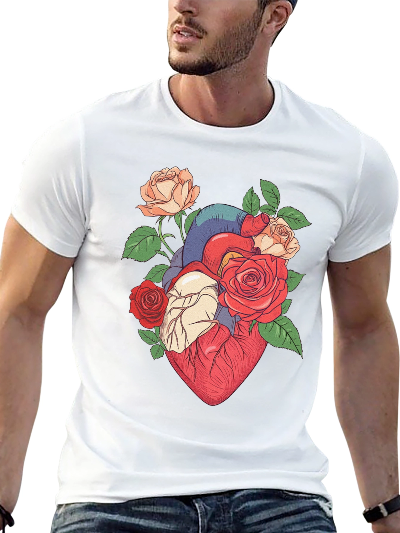 Floral Heart Print Black T-Shirt