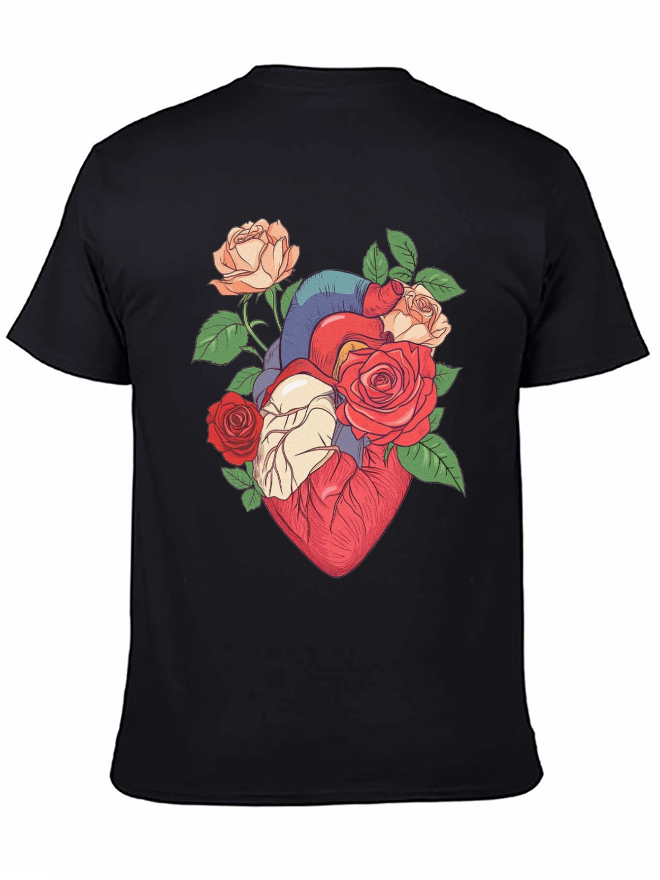 Floral Heart Print Black T-Shirt