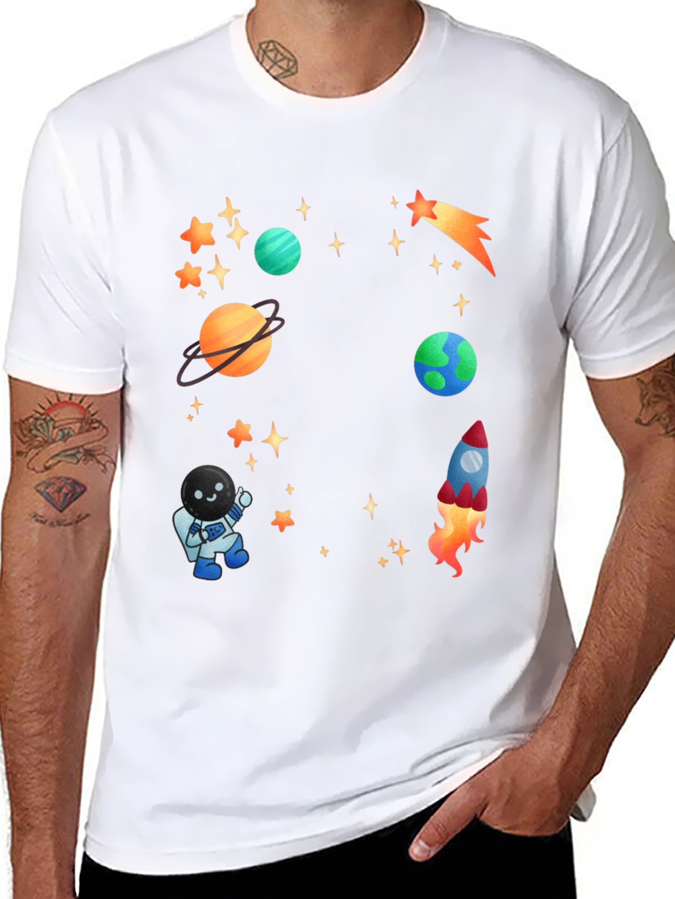 Space Adventure T-Shirt: Planets Rocket & Astronaut