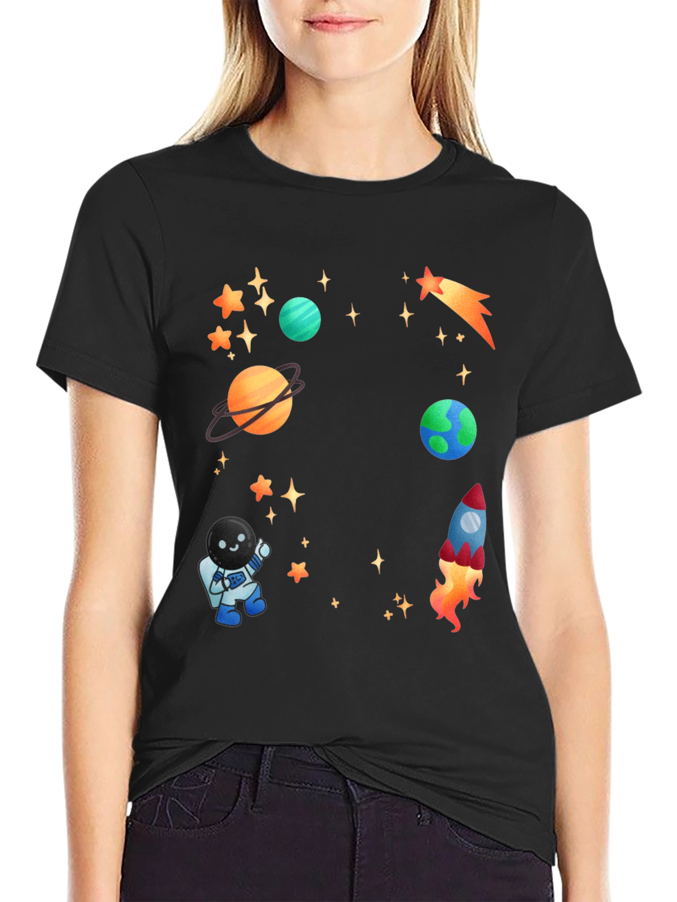 Space Adventure T-Shirt: Planets Rocket & Astronaut