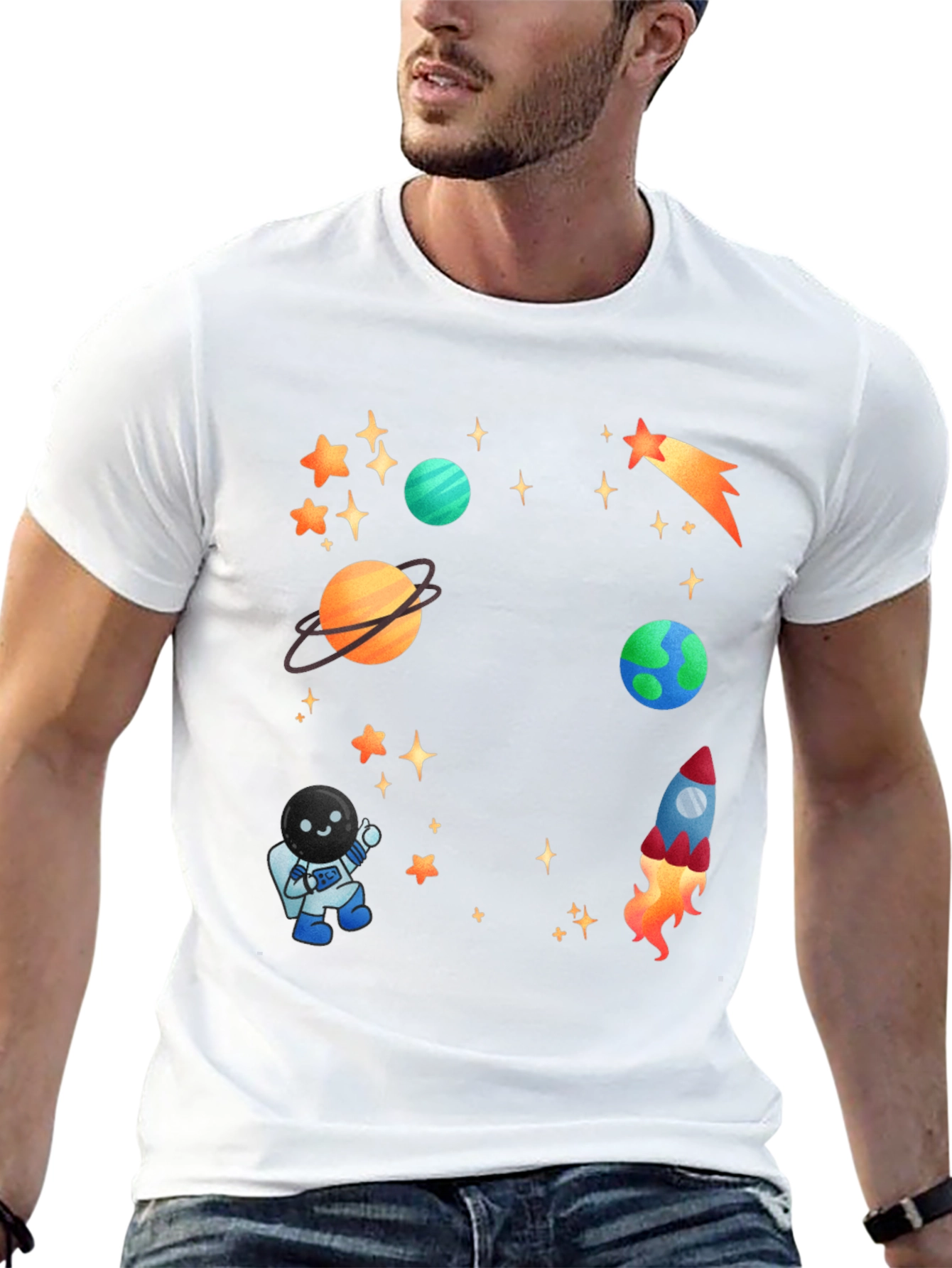 Space Adventure T-Shirt: Planets Rocket & Astronaut
