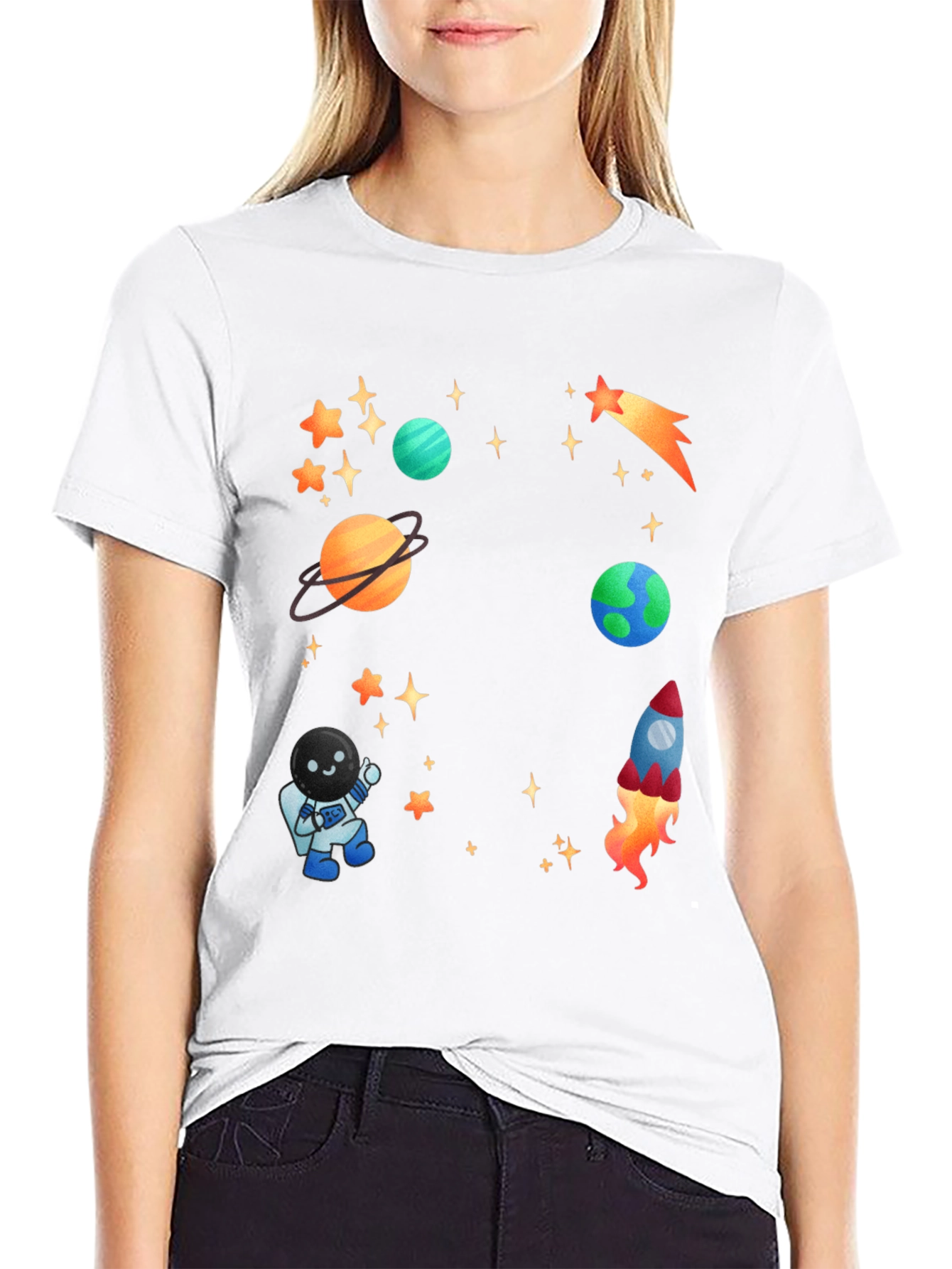Space Adventure T-Shirt: Planets Rocket & Astronaut