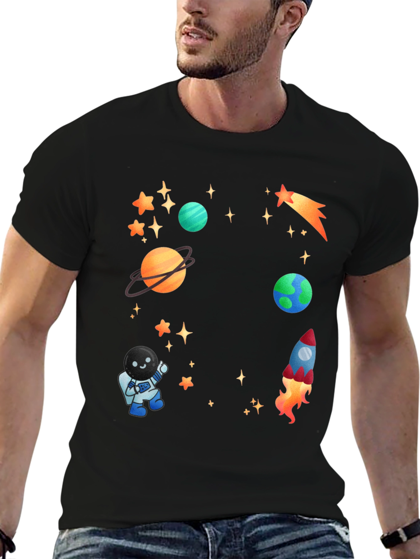 Space Adventure T-Shirt: Planets Rocket & Astronaut