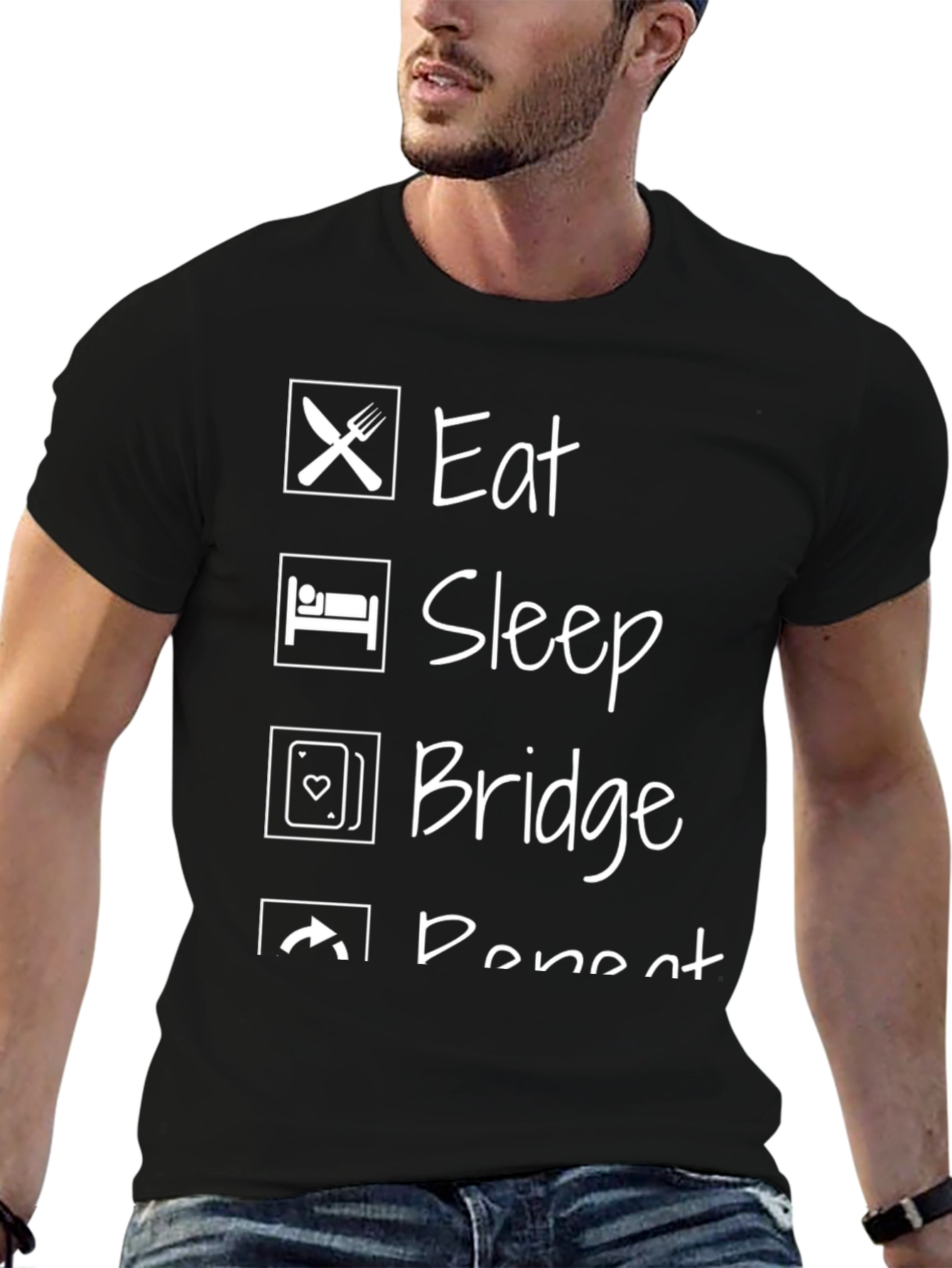 Eat Sleep Bridge Repeat Black Graphic T-Shirt