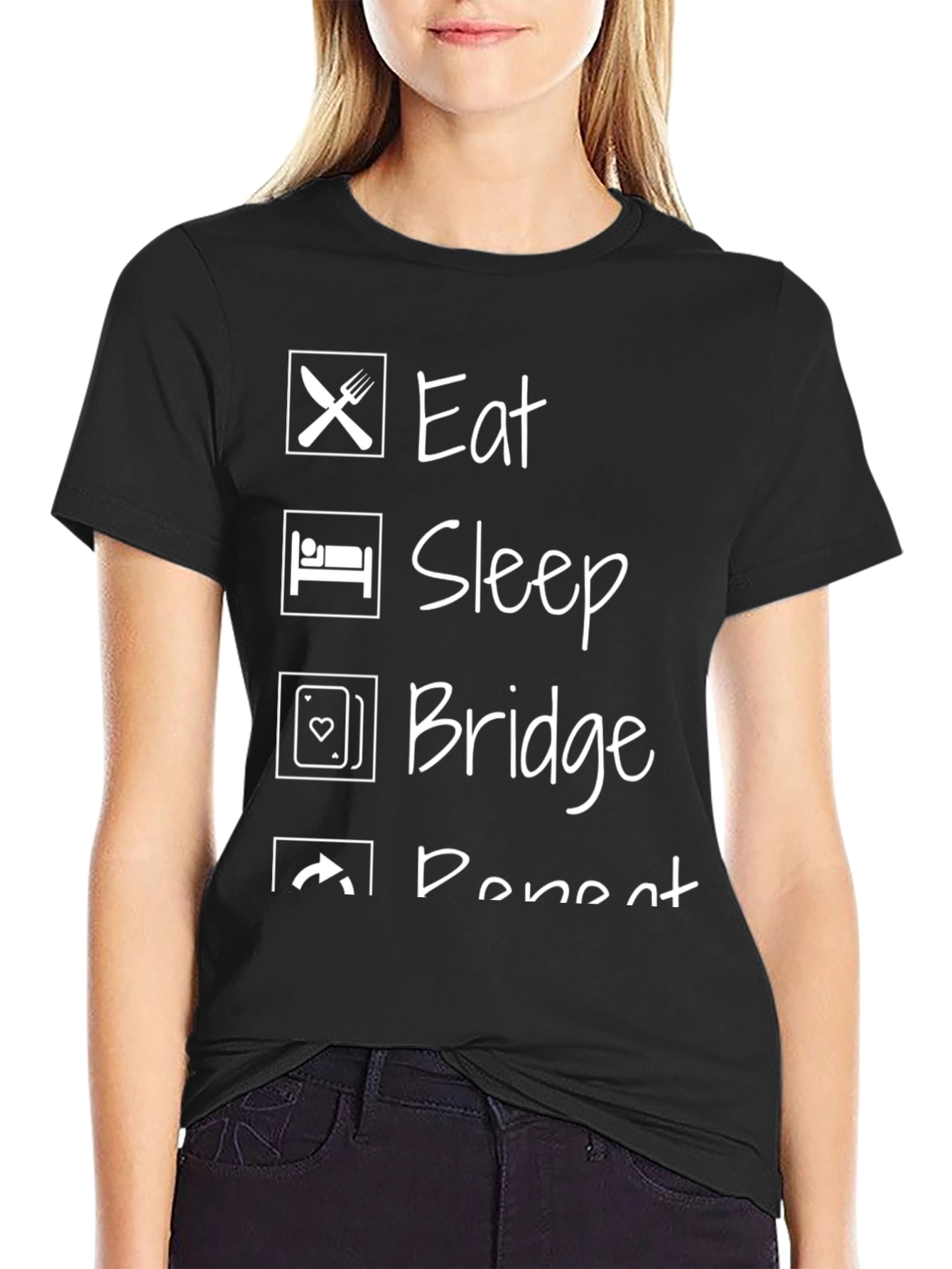 Eat Sleep Bridge Repeat Black Graphic T-Shirt