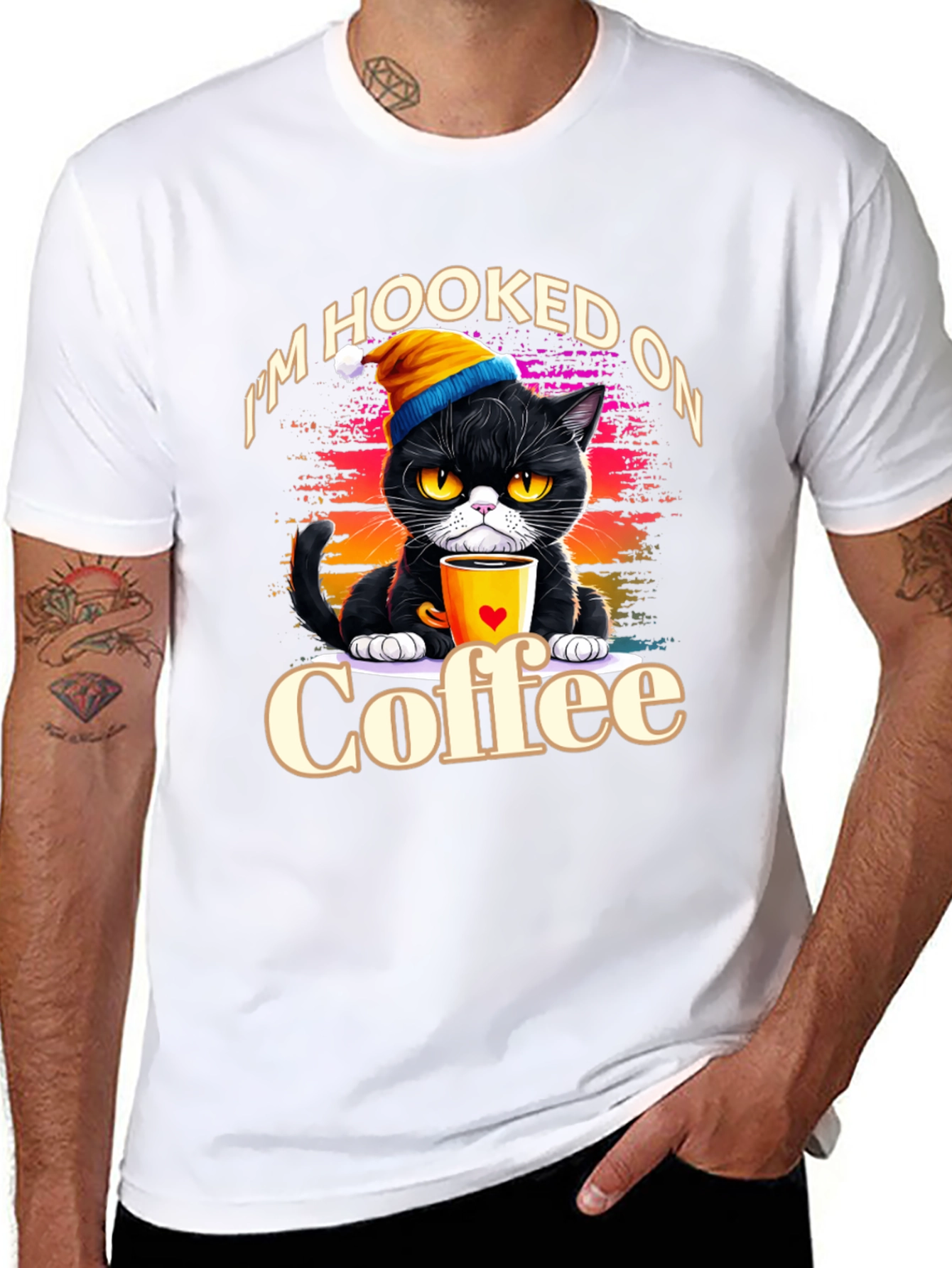 Hooked On Coffee Cat T-Shirt