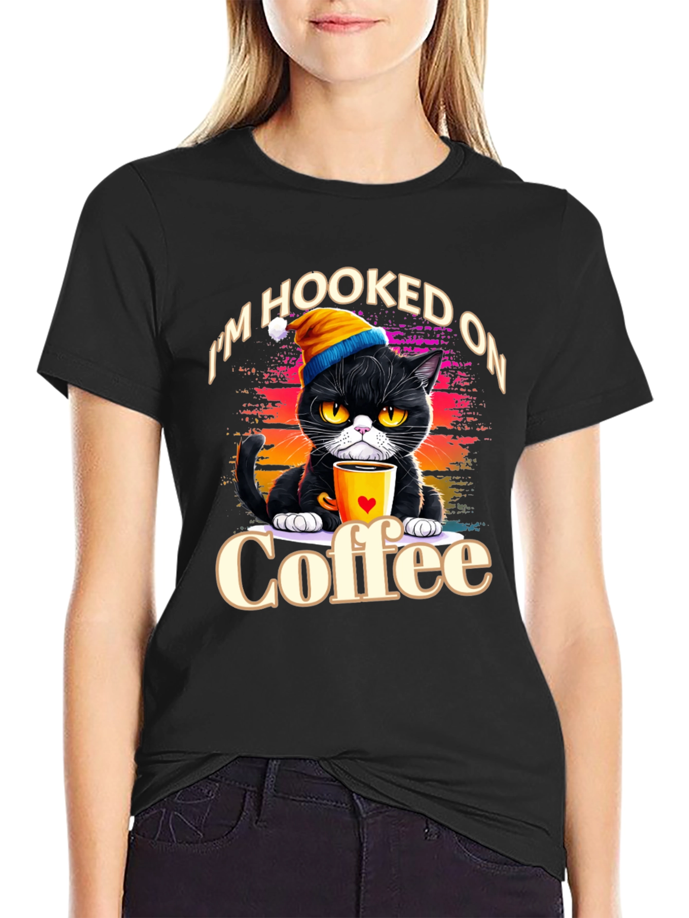 Hooked On Coffee Cat T-Shirt
