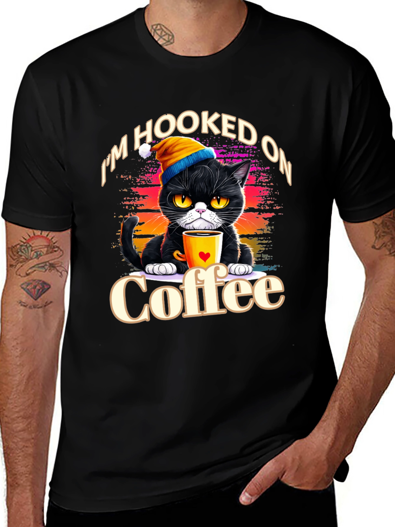 Hooked On Coffee Cat T-Shirt
