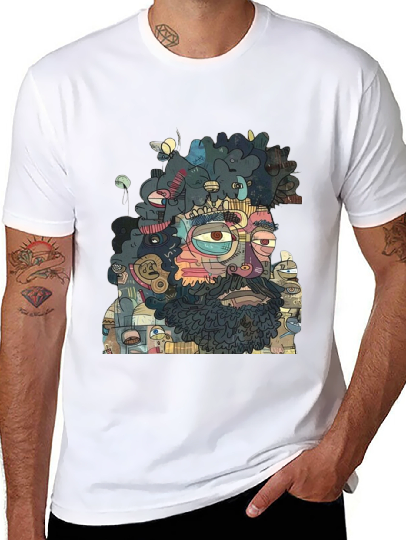 Abstract Face Graphic Print Crew Neck T-Shirt