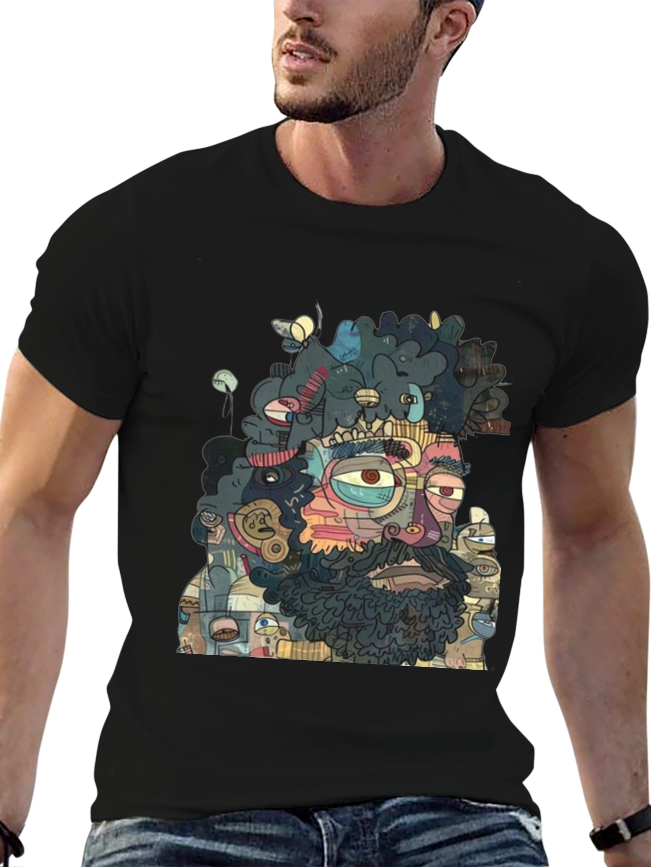 Abstract Face Graphic Print Crew Neck T-Shirt