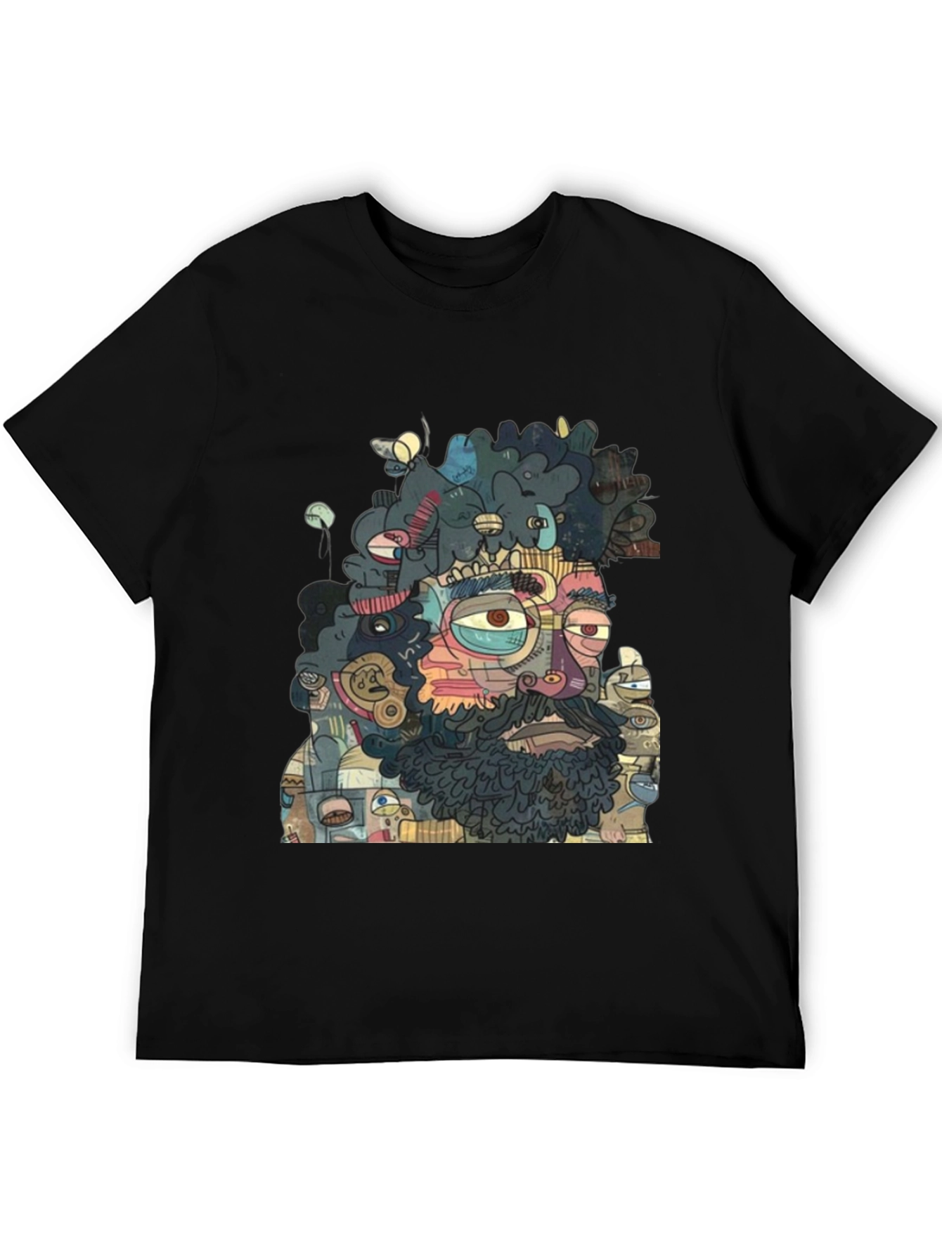 Abstract Face Graphic Print Crew Neck T-Shirt