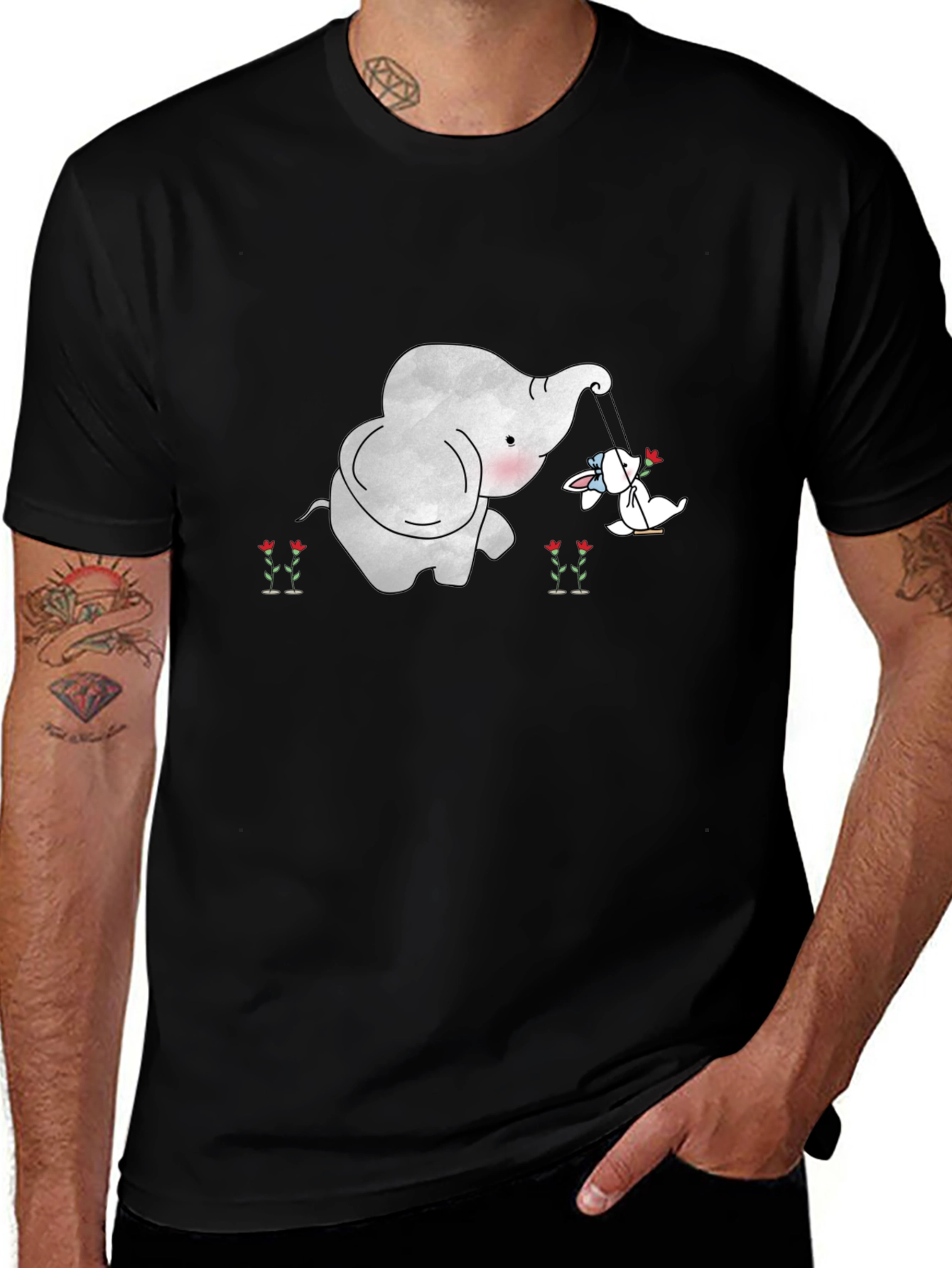 Elephant and Bunny Swing Graphic Tee