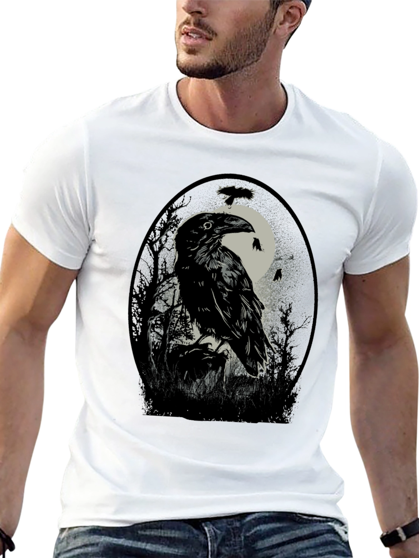Raven Moon T-Shirt - Gothic Bird Tee