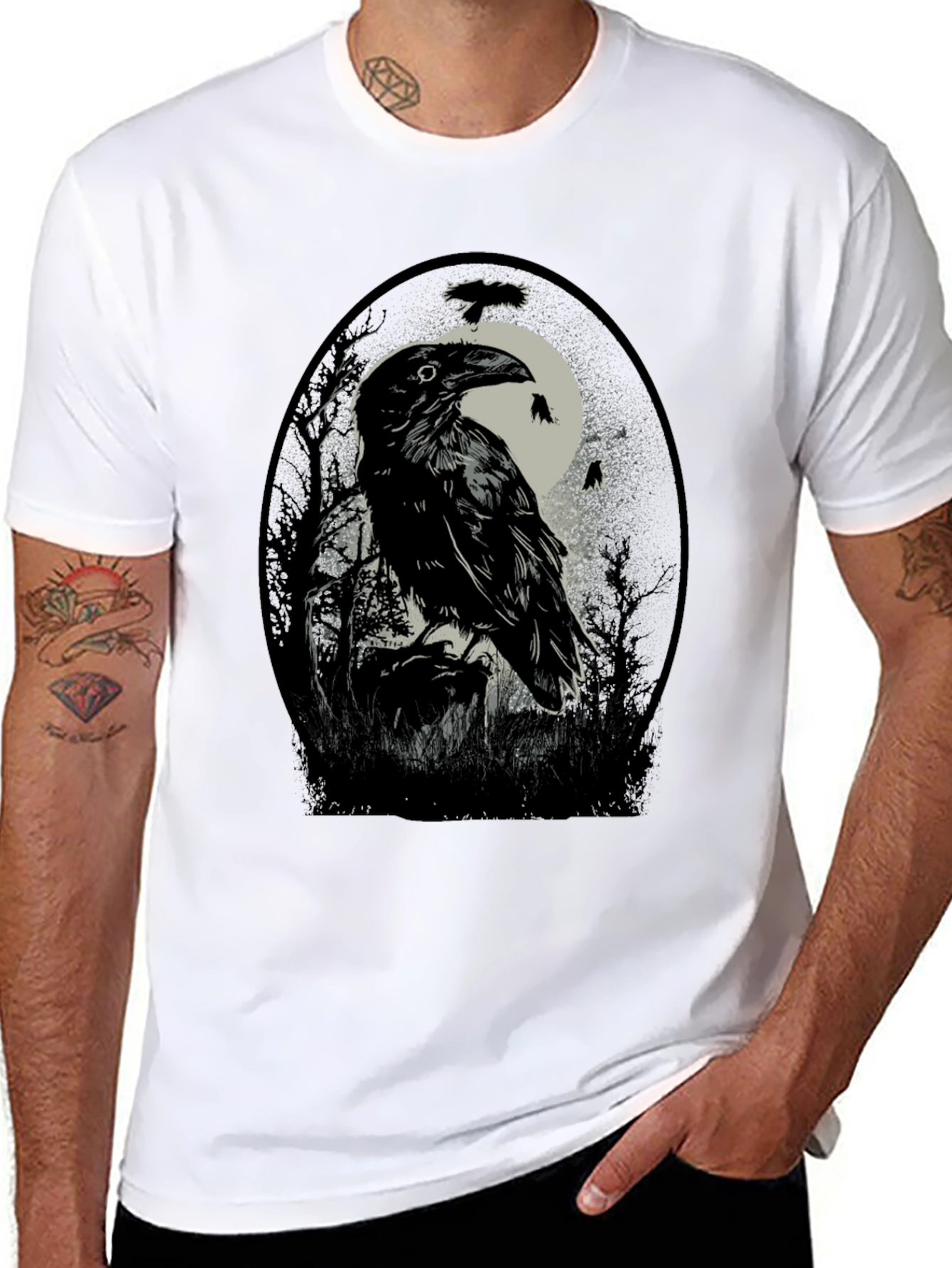 Raven Moon T-Shirt - Gothic Bird Tee