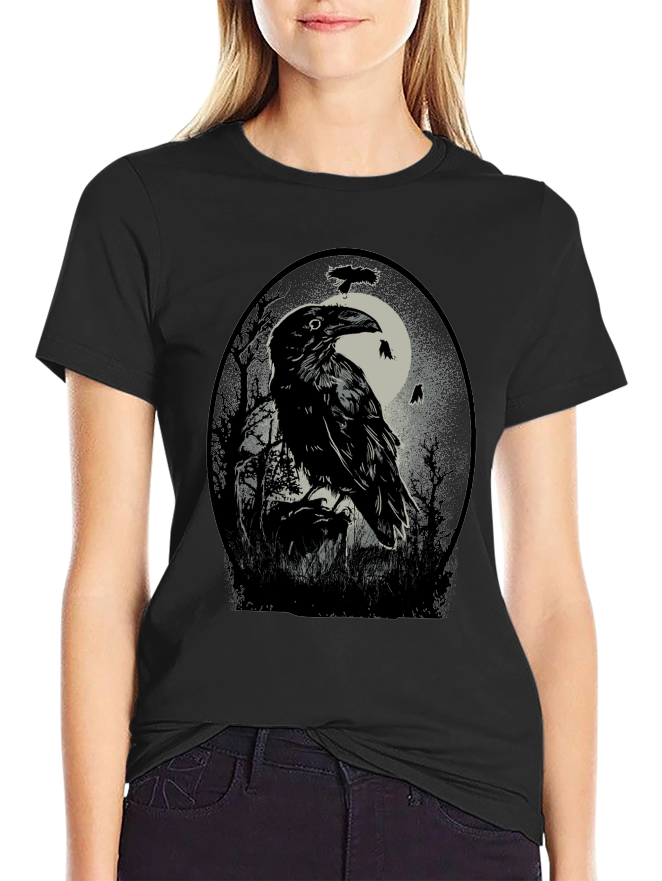 Raven Moon T-Shirt - Gothic Bird Tee