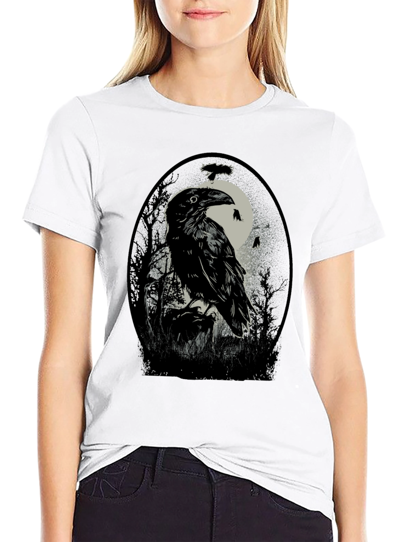Raven Moon T-Shirt - Gothic Bird Tee