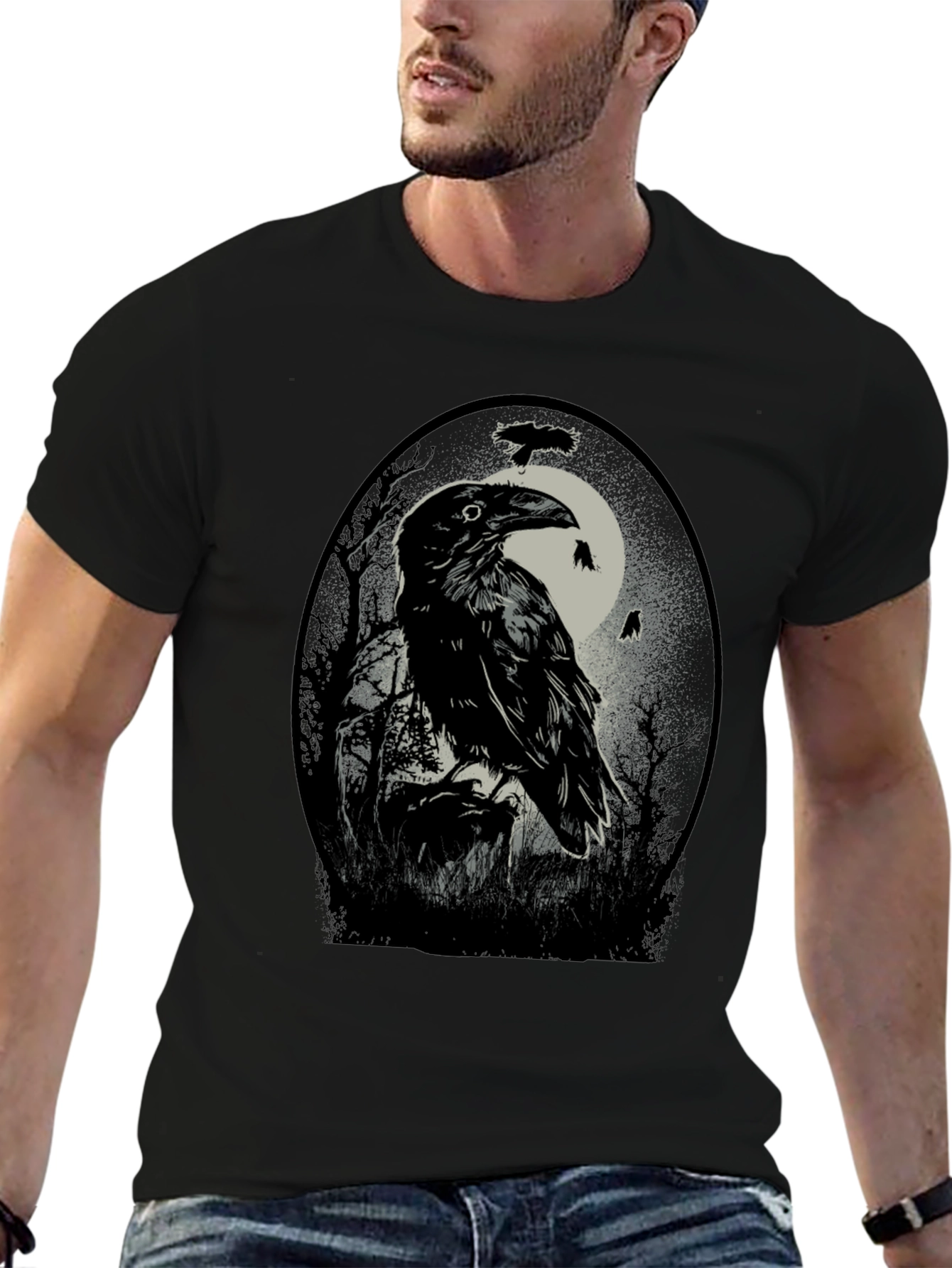 Raven Moon T-Shirt - Gothic Bird Tee