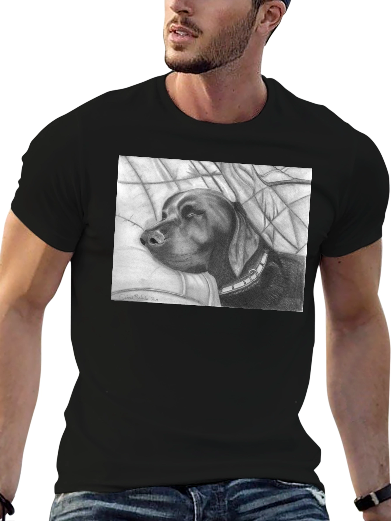 Sleeping Dog Sketch Graphic T-Shirt