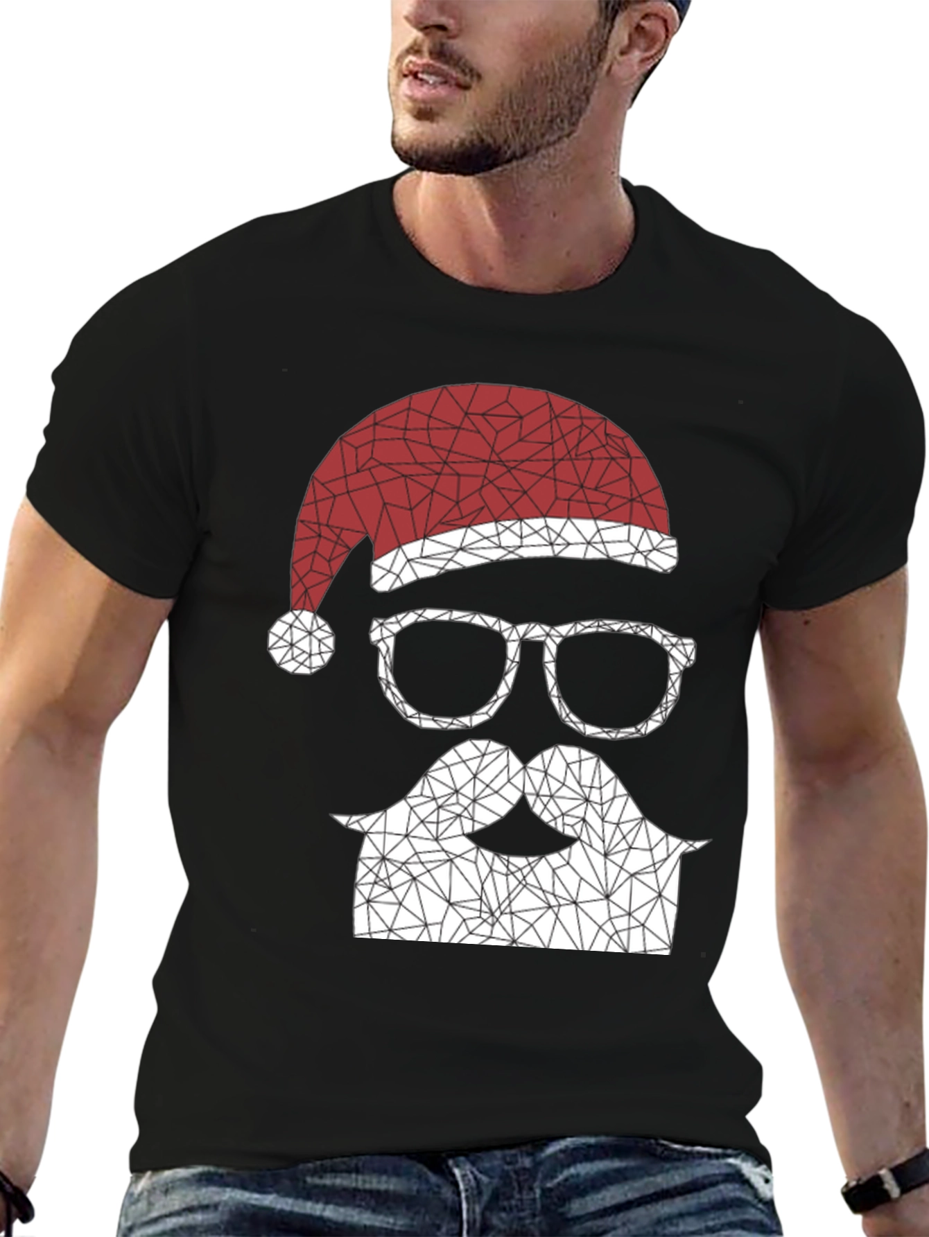 Geometric Santa T-Shirt - Holiday Style