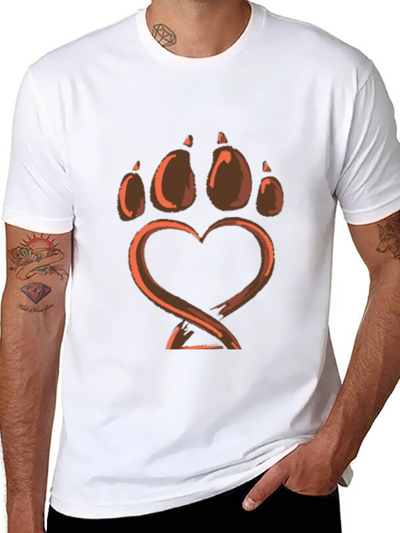 Paw Print Heart Graphic Tee - Soft Black Shirt
