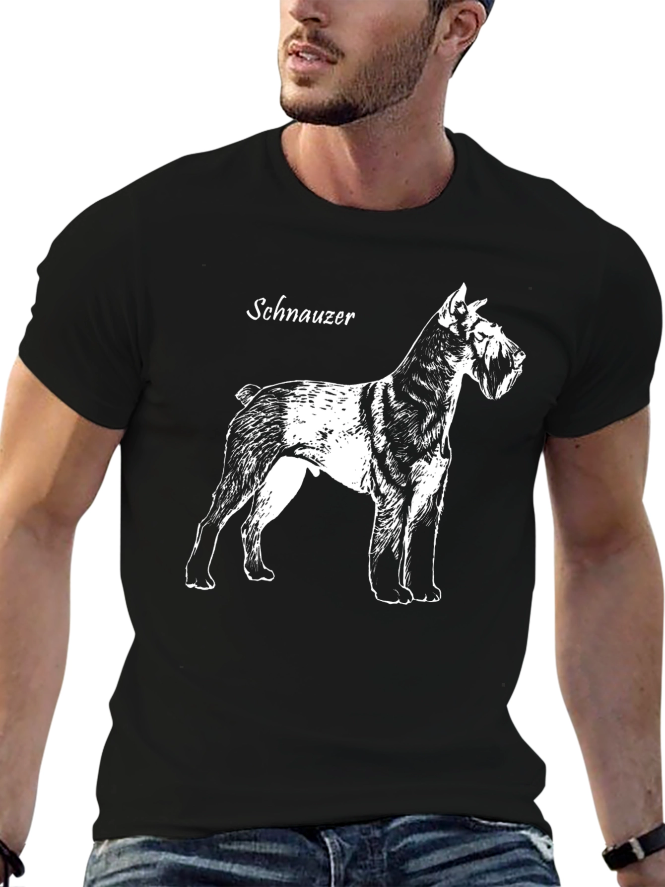 Schnauzer Dog Graphic Print Black T-Shirt