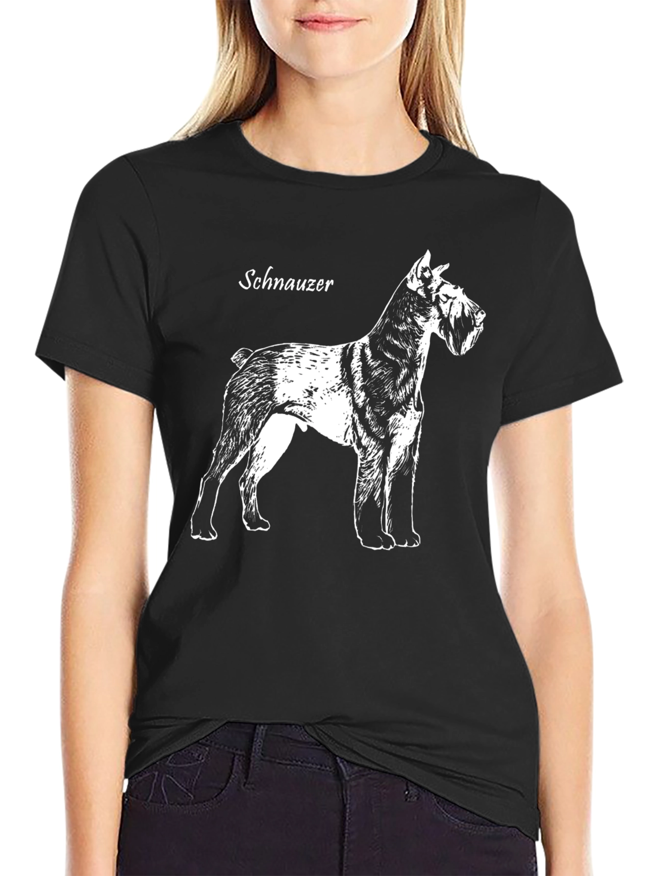 Schnauzer Dog Graphic Print Black T-Shirt