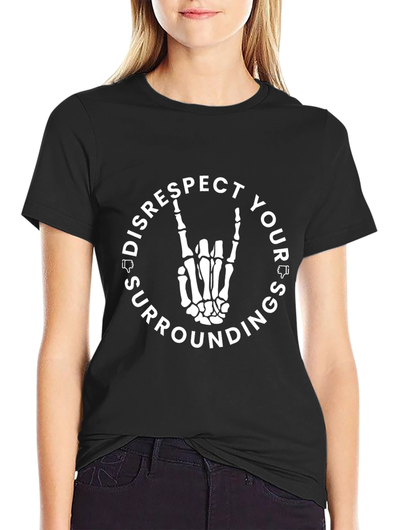 Disrespect Your Surroundings Skeleton Hand T-Shirt
