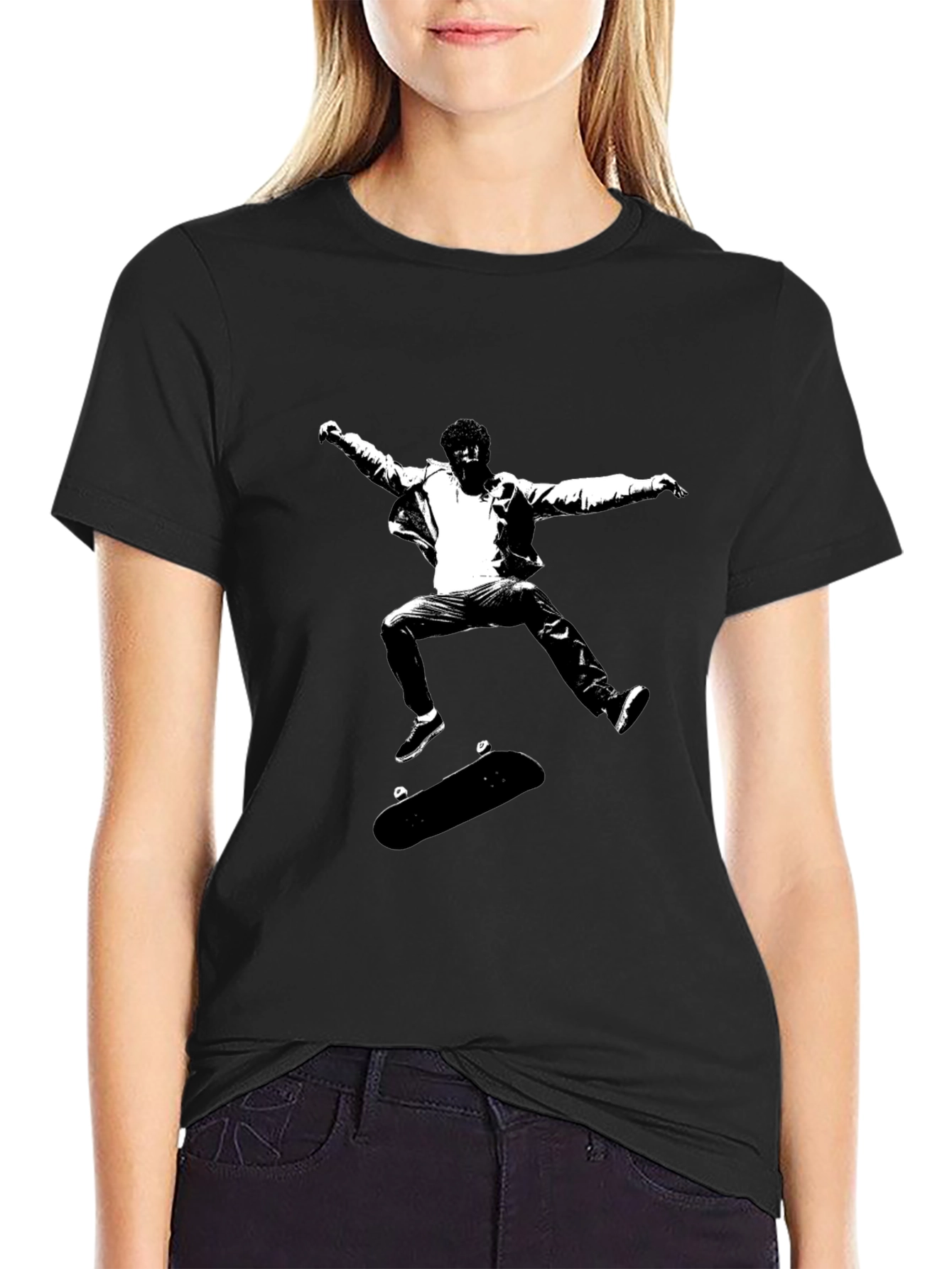 Skateboarding Graphic Tee - Black Cotton
