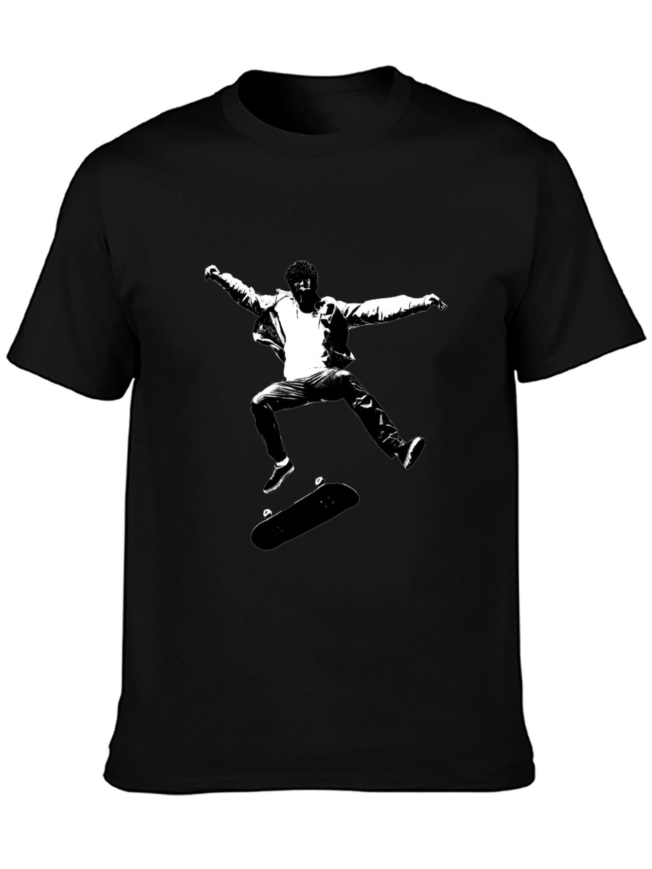 Skateboarding Graphic Tee - Black Cotton