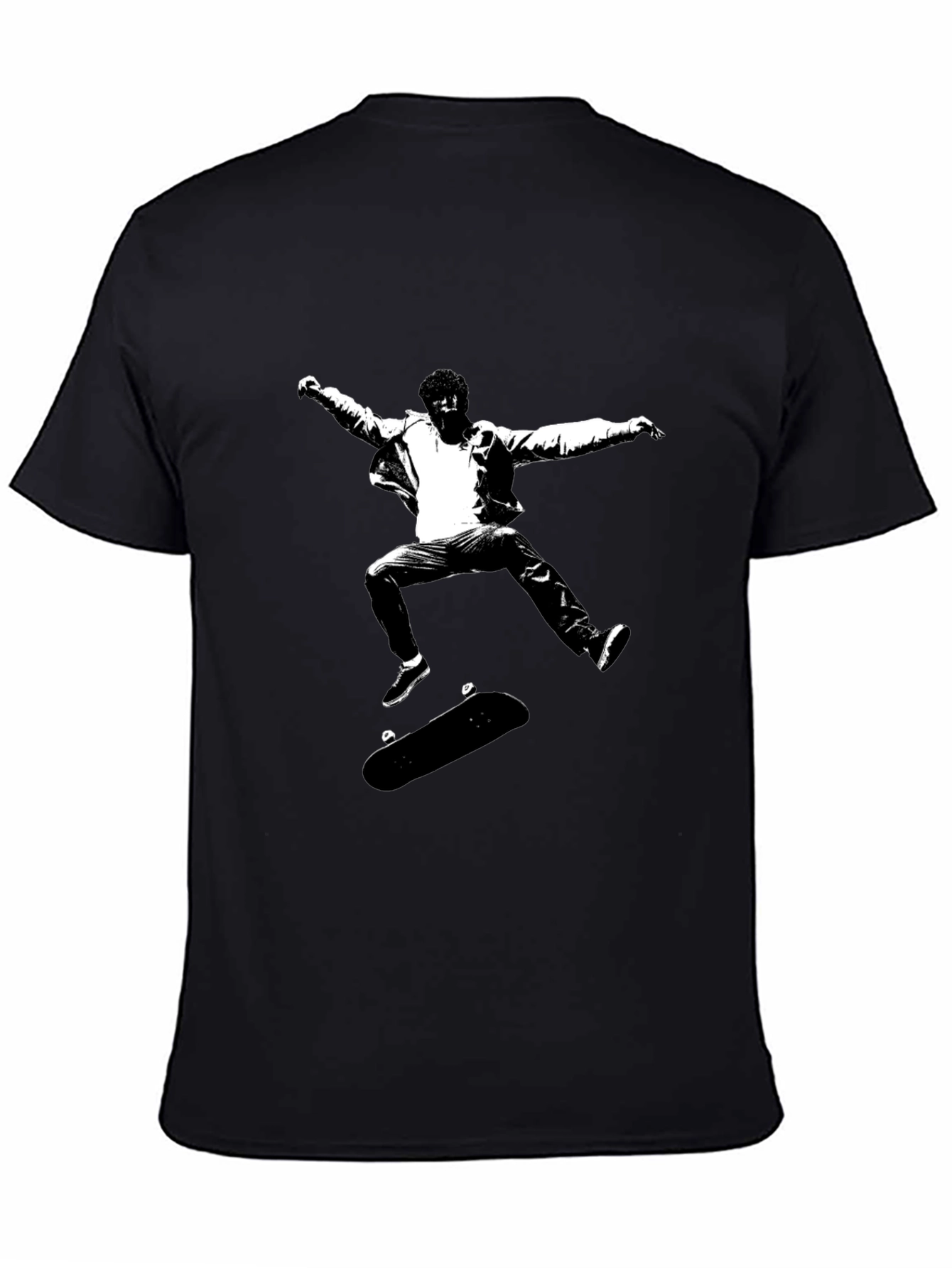 Skateboarding Graphic Tee - Black Cotton