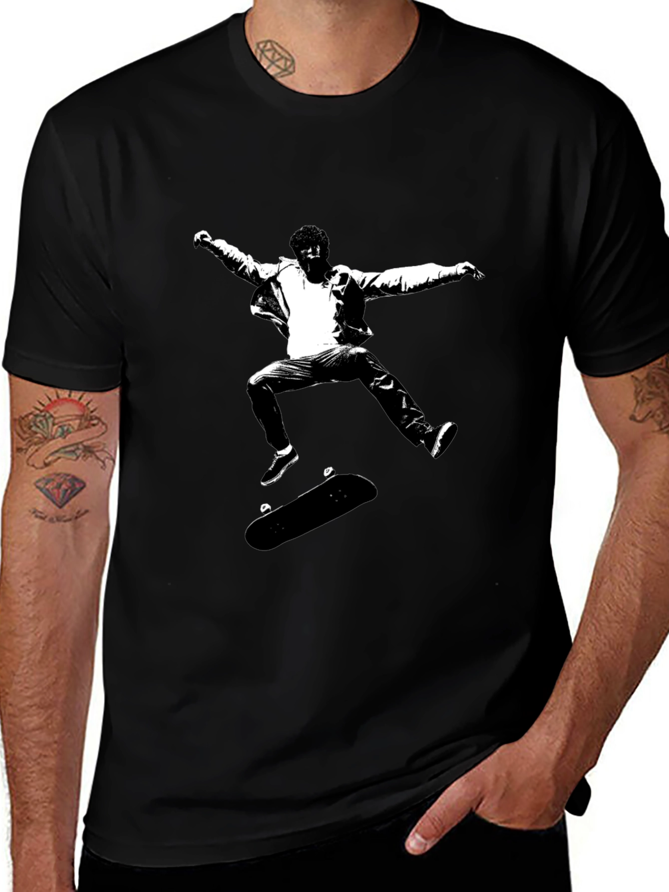 Skateboarding Graphic Tee - Black Cotton