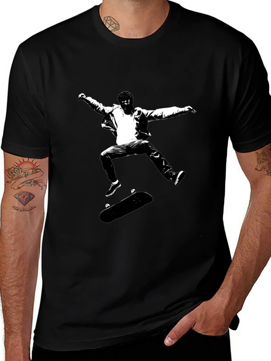 Skateboarding Graphic Tee - Black Cotton