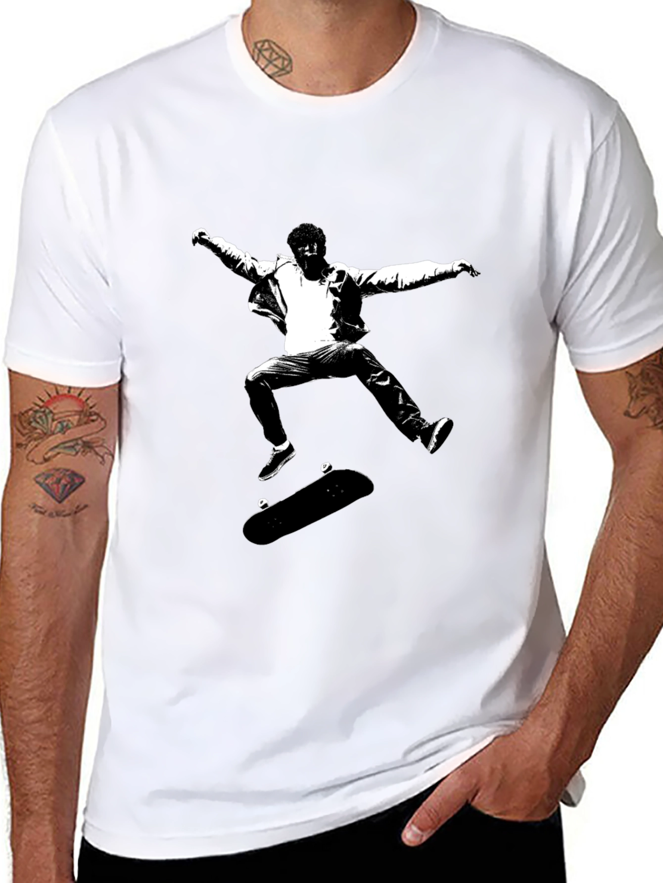 Skateboarding Graphic Tee - Black Cotton