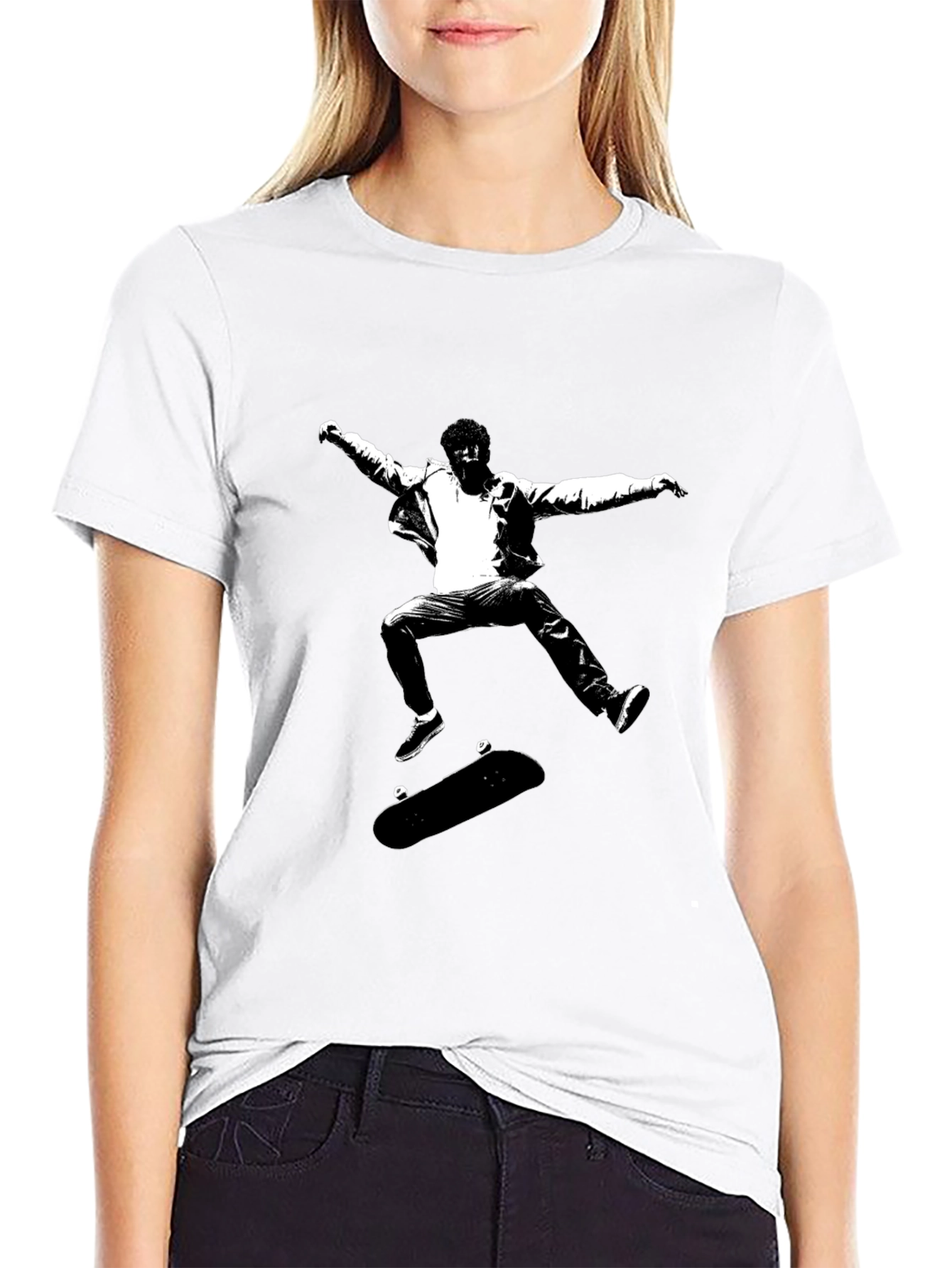 Skateboarding Graphic Tee - Black Cotton