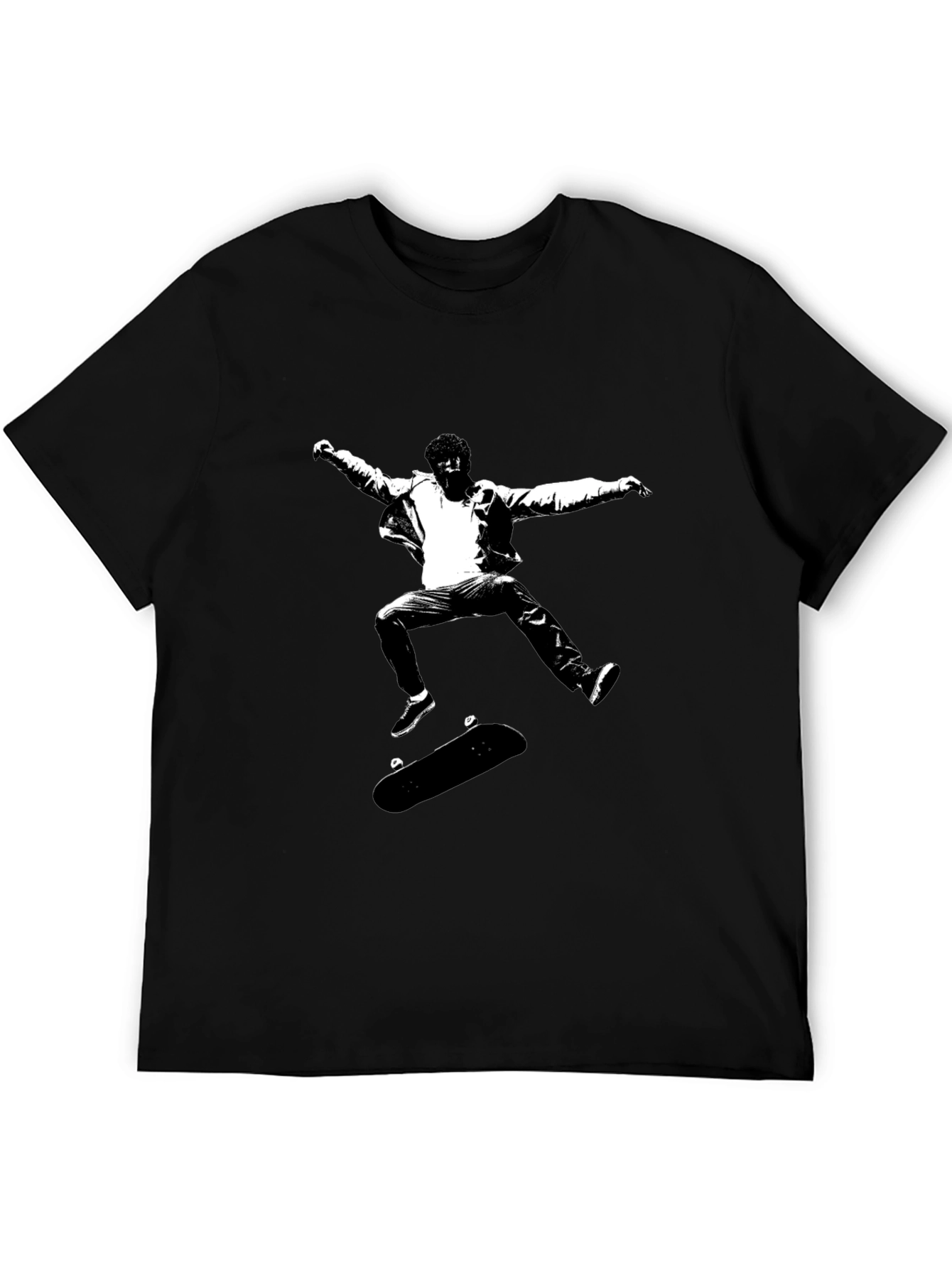 Skateboarding Graphic Tee - Black Cotton