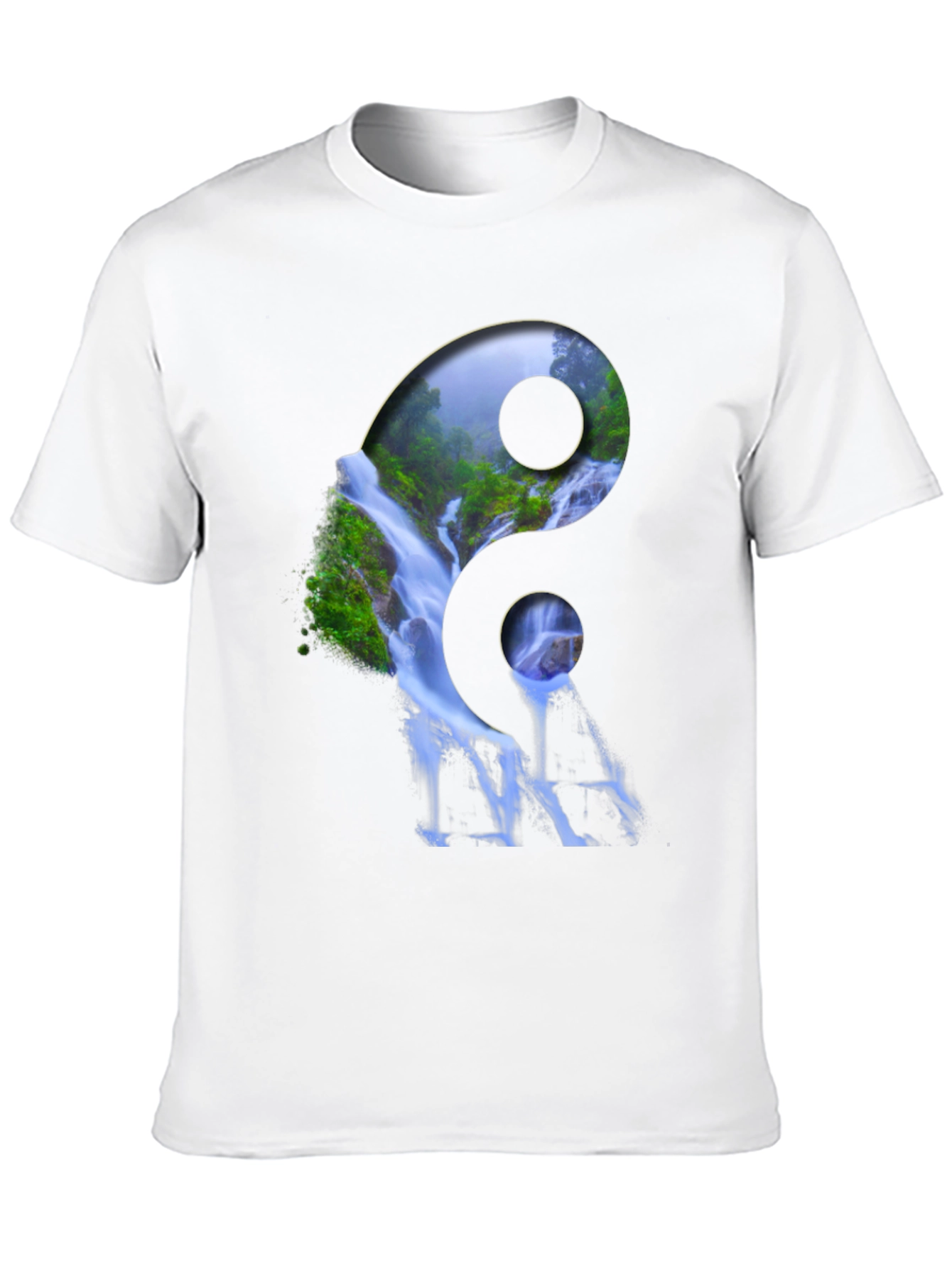 Yin Yang Waterfall Graphic Tee - Nature Inspired Design