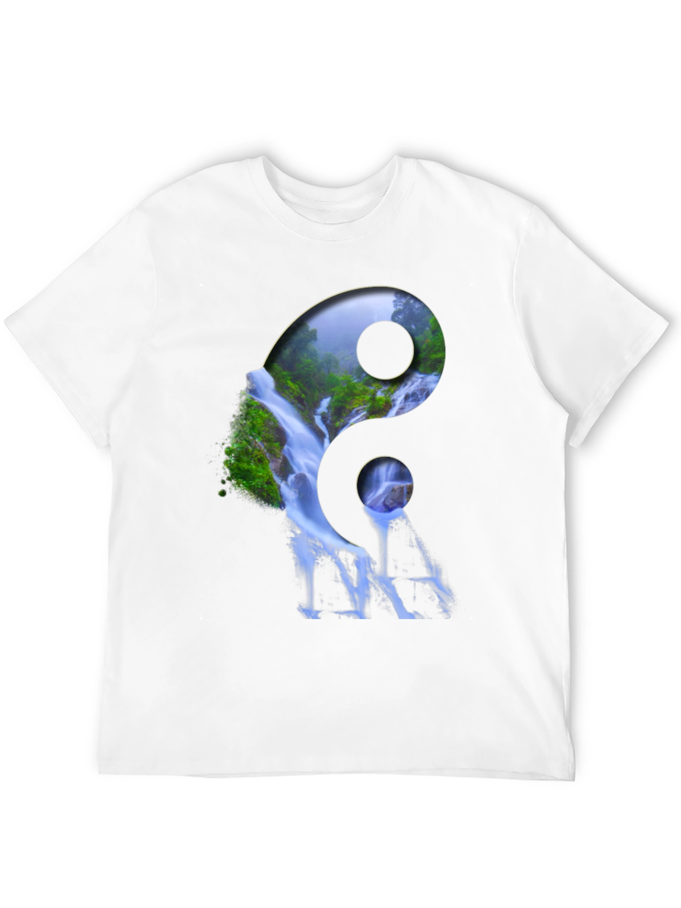 Yin Yang Waterfall Graphic Tee - Nature Inspired Design