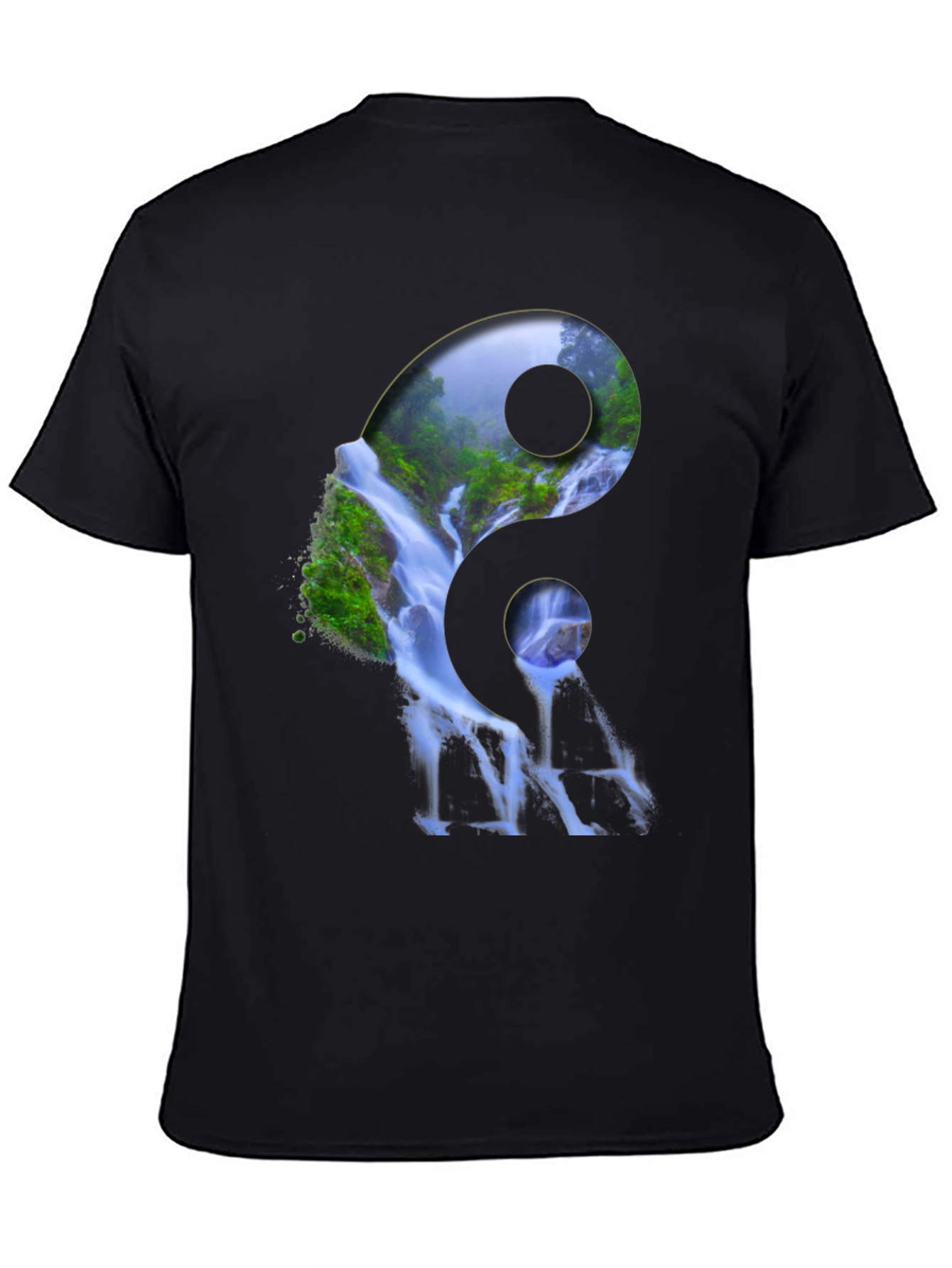 Yin Yang Waterfall Graphic Tee - Nature Inspired Design