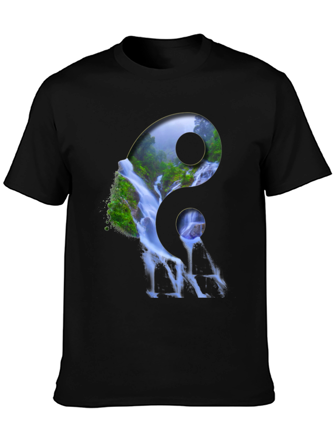 Yin Yang Waterfall Graphic Tee - Nature Inspired Design