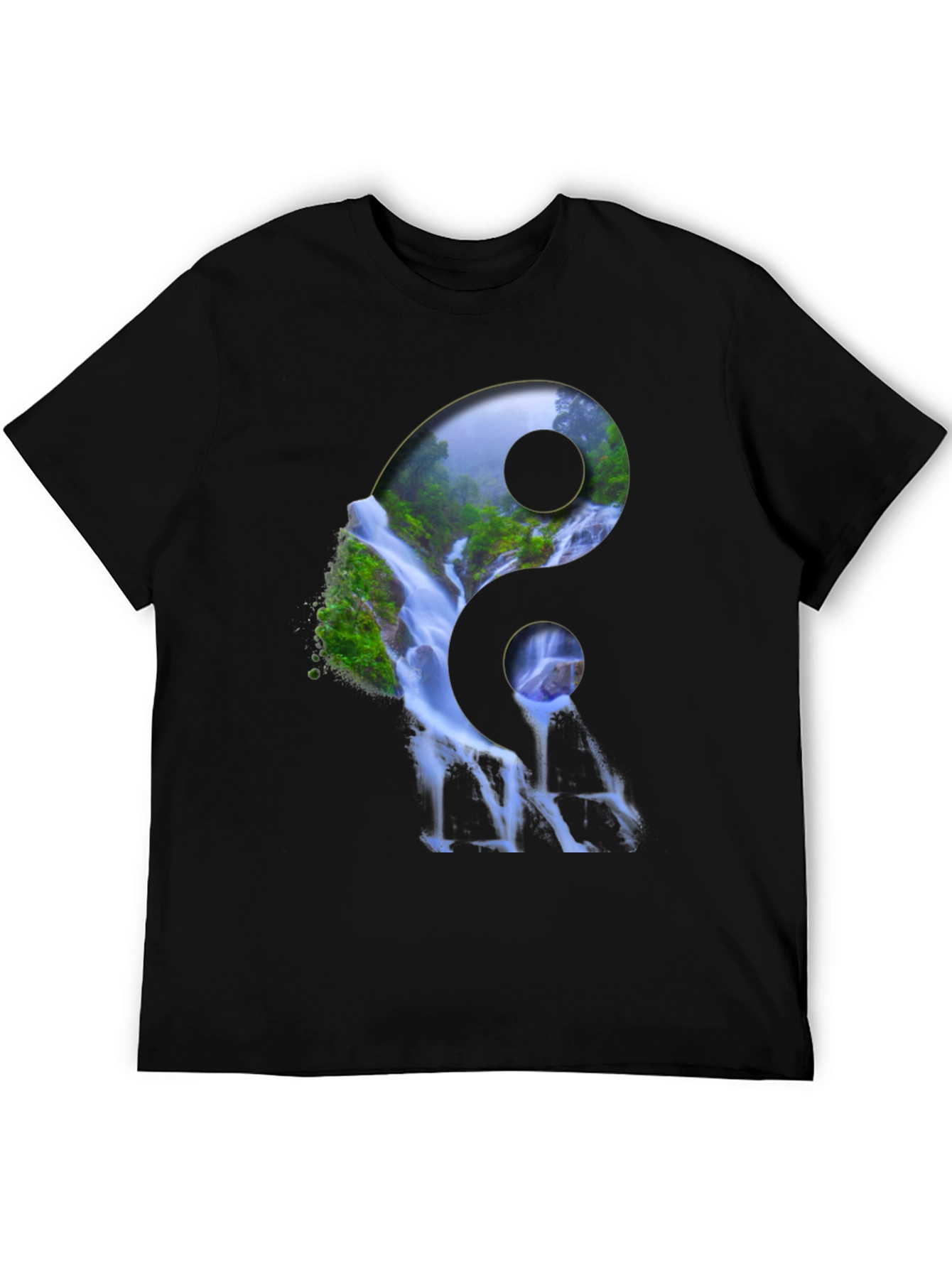 Yin Yang Waterfall Graphic Tee - Nature Inspired Design