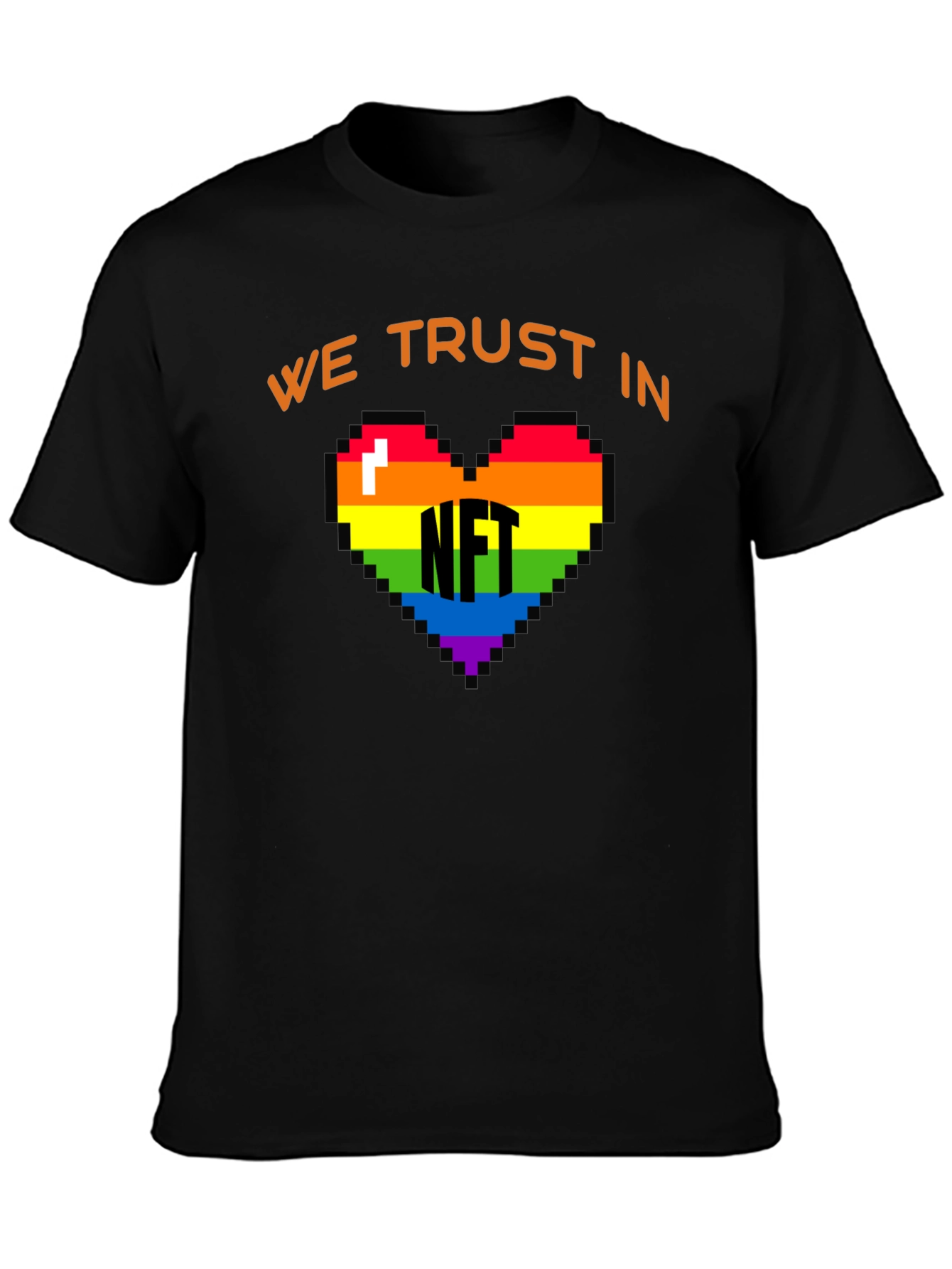 We Trust In NFT Rainbow Heart Black T-Shirt