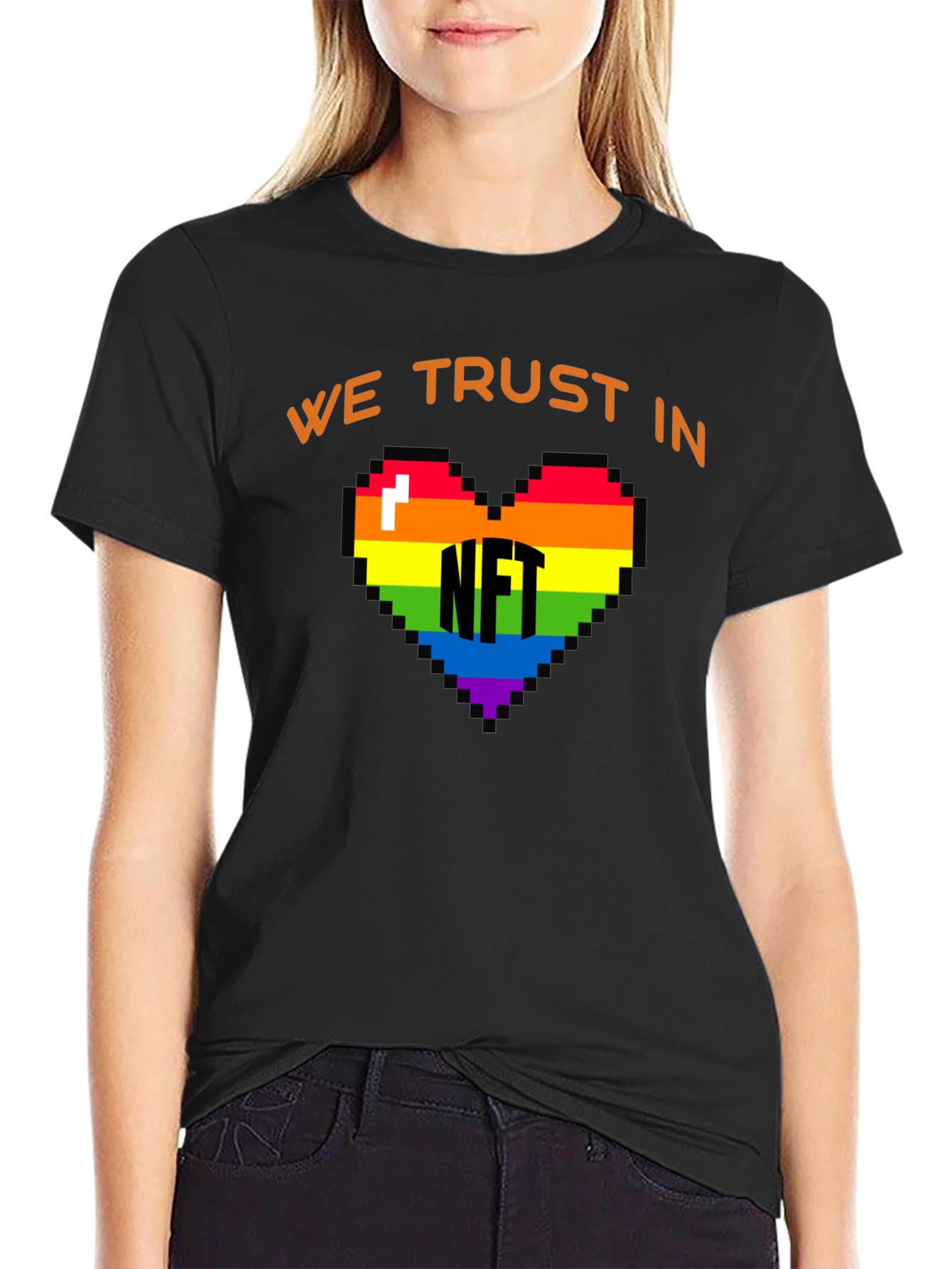 We Trust In NFT Rainbow Heart Black T-Shirt