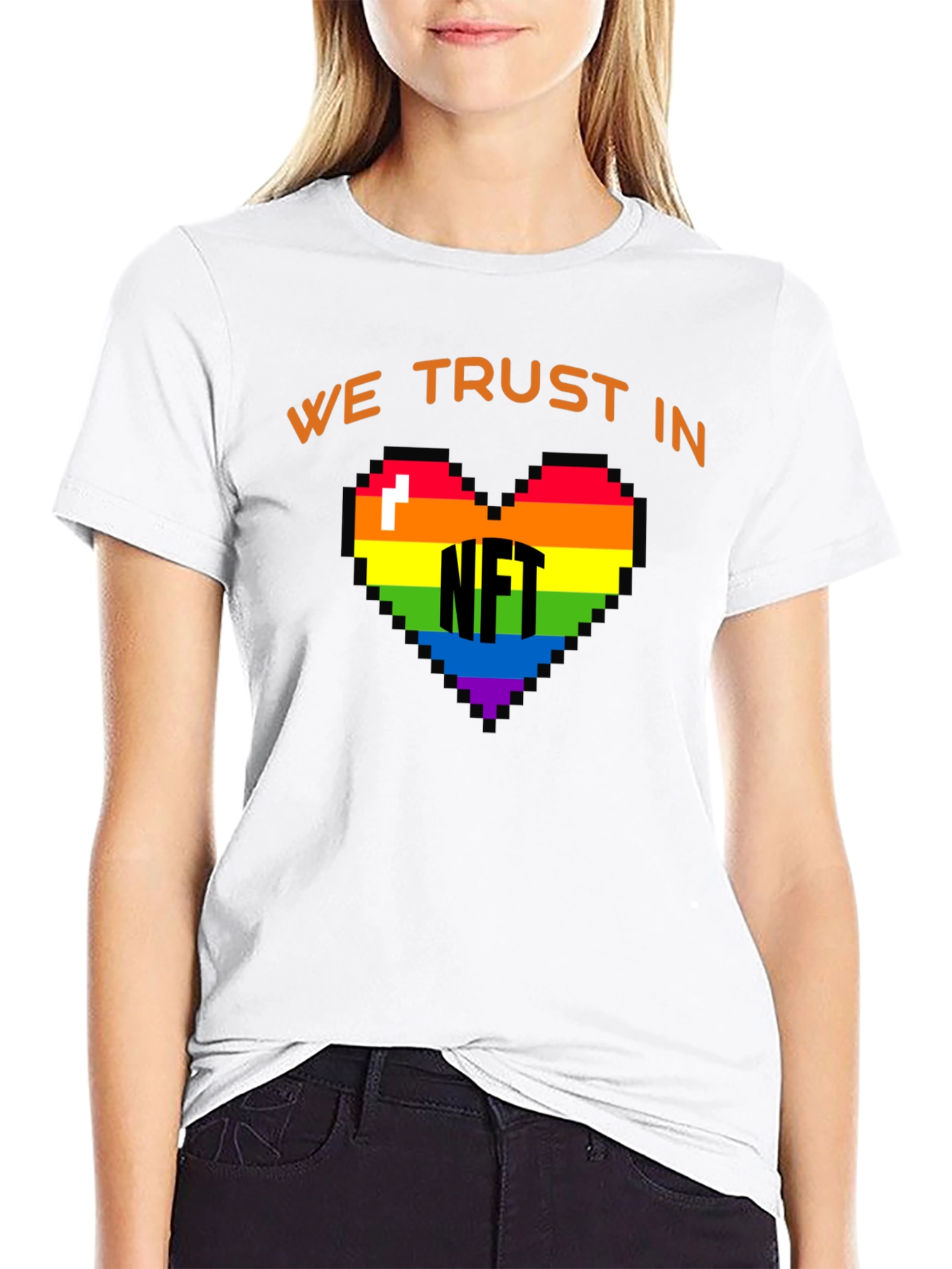 We Trust In NFT Rainbow Heart Black T-Shirt