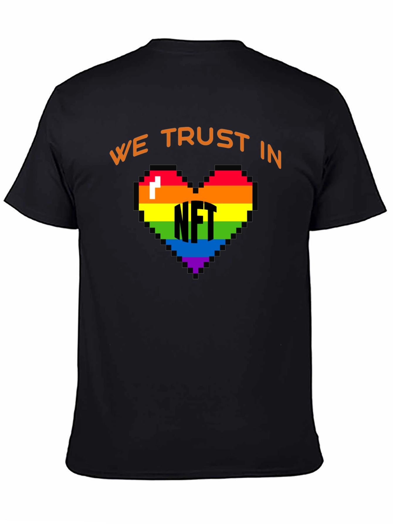 We Trust In NFT Rainbow Heart Black T-Shirt