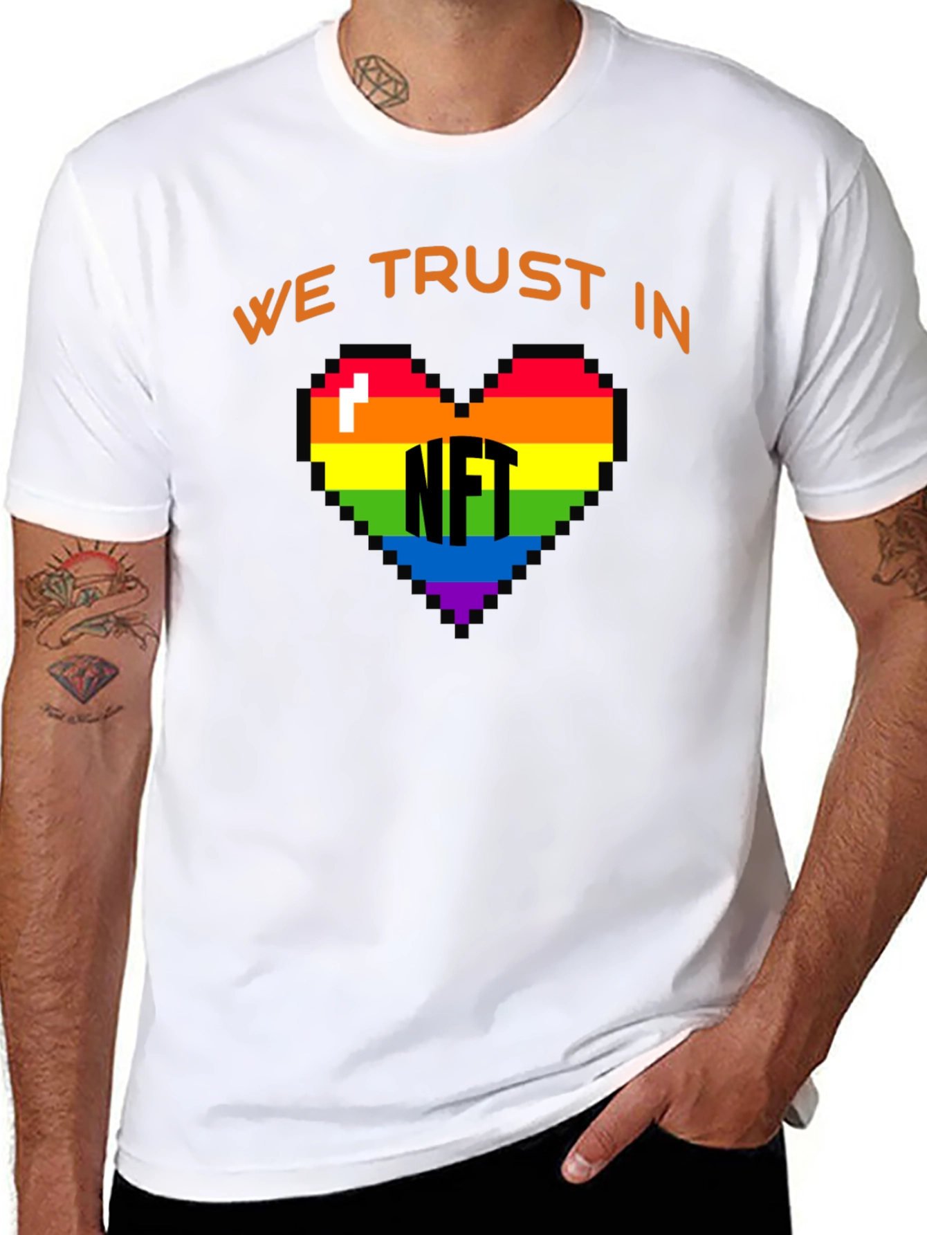 We Trust In NFT Rainbow Heart Black T-Shirt