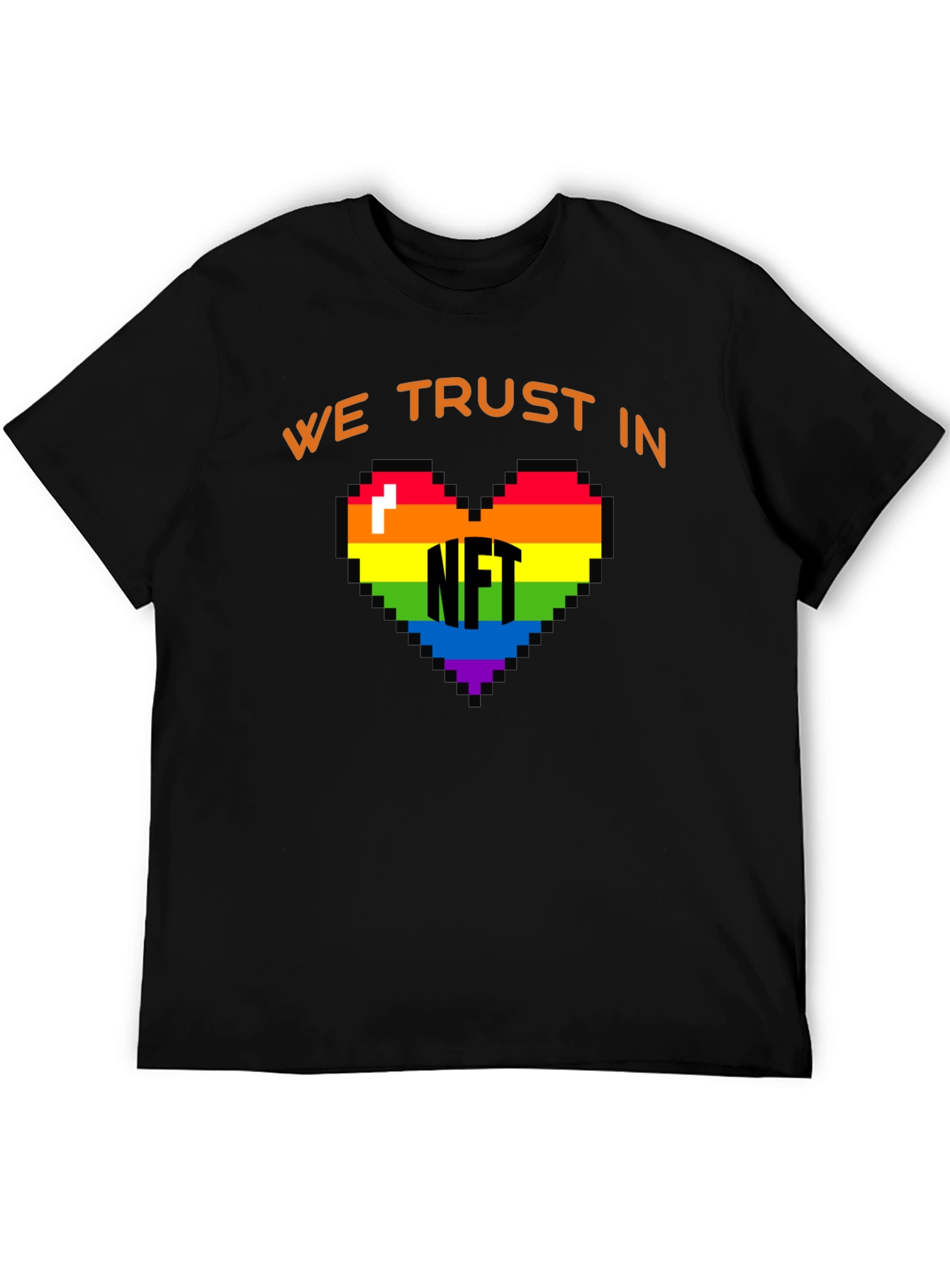 We Trust In NFT Rainbow Heart Black T-Shirt
