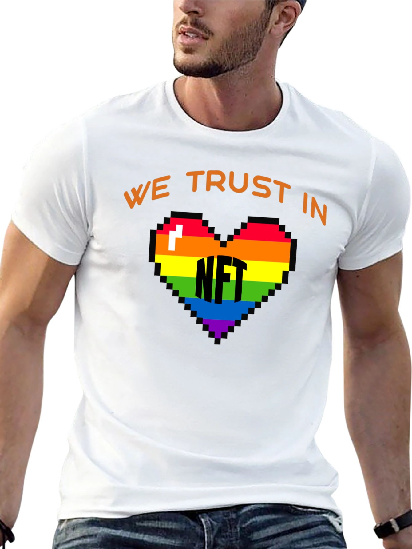 We Trust In NFT Rainbow Heart Black T-Shirt